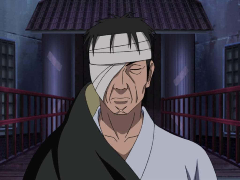 Danzo Shimura, white eye patch, dimly lit wooden bridge, SD Desktop Wallpaper