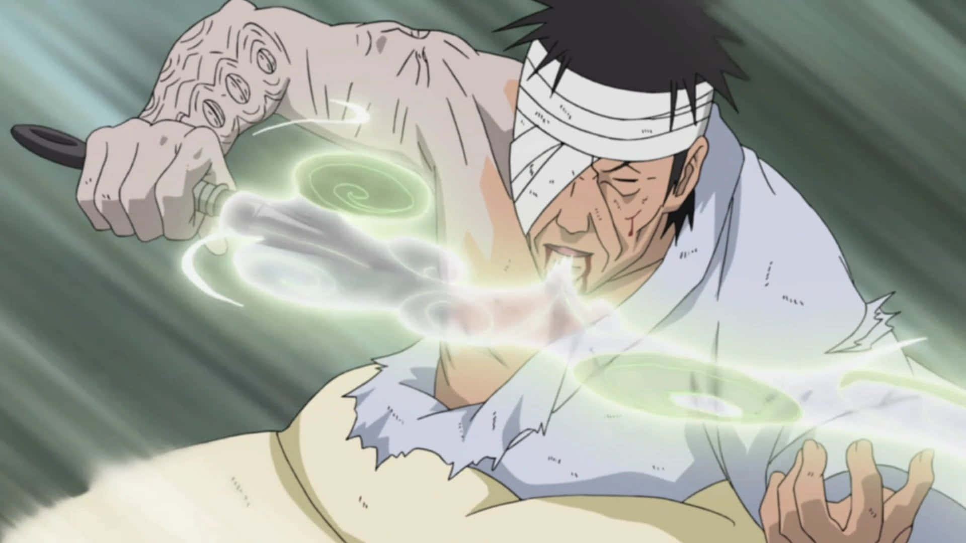Danzo Shimura, glowing green chakra blade, bandaged head, Full HD Desktop Wallpaper