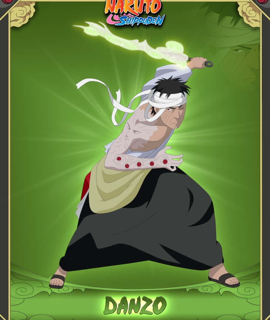 Danzo Shimura, glowing green kunai, radiant green background, SD Phone Wallpaper