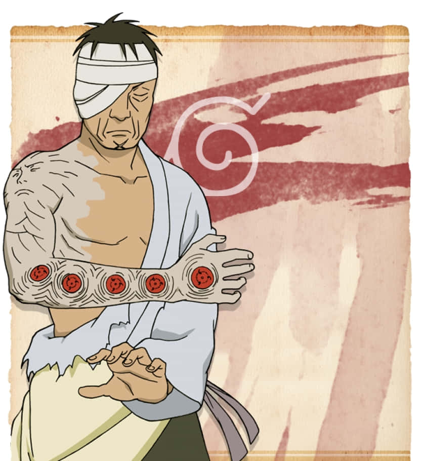 Danzo Shimura, red seal tattoos, textured parchment background, SD Phone Wallpaper