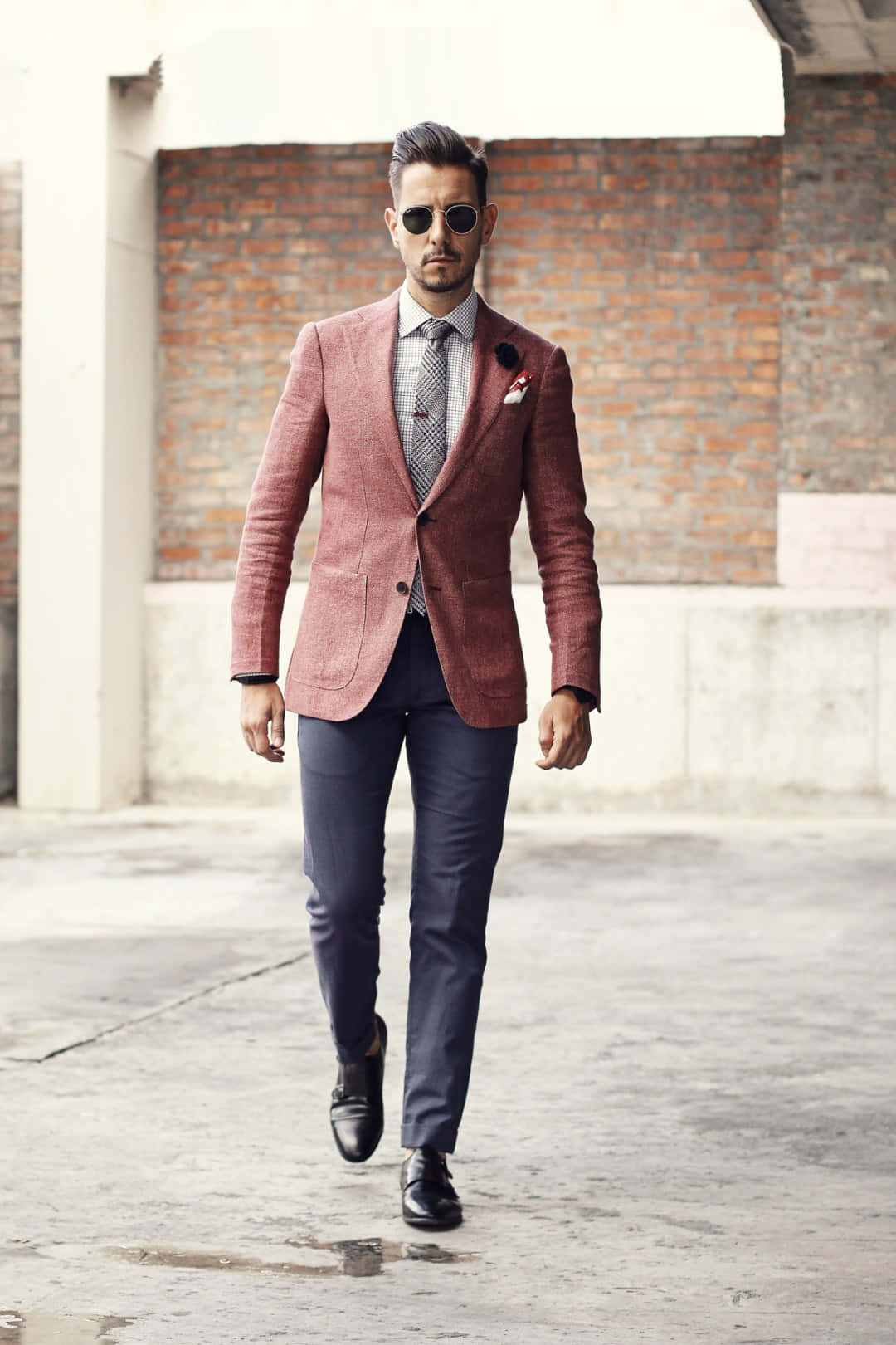rust blazer, navy trousers, urban alley, HD Phone Wallpaper