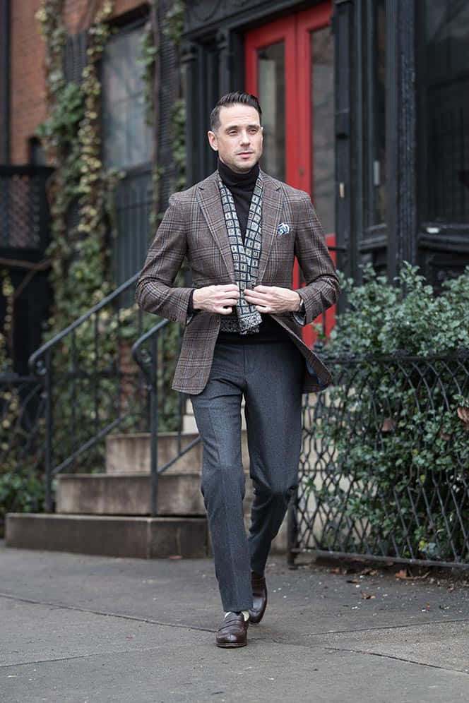 plaid blazer, patterned scarf, ivy-covered buildings, SD Phone Wallpaper