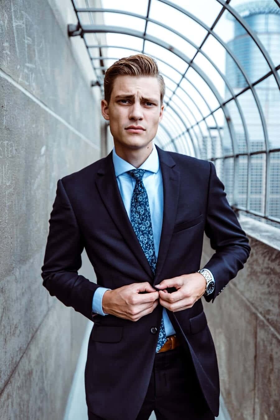 Dapper Man, dark suit, curved glass roof, HD Phone Wallpaper