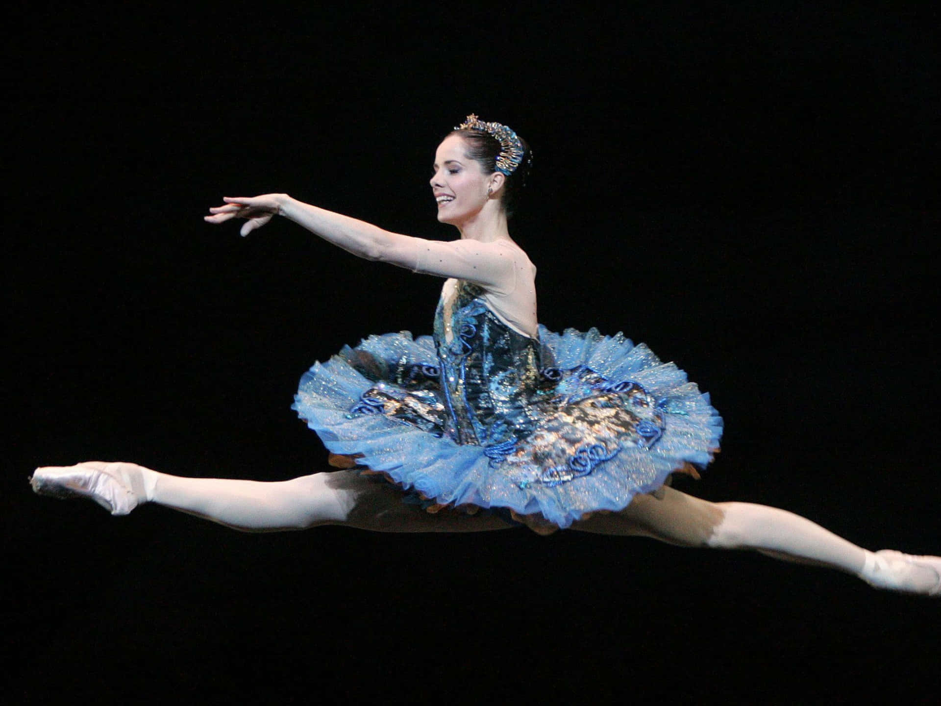 Darcey Bussell, sparkling blue tutu, graceful split leap, Full HD Desktop Wallpaper