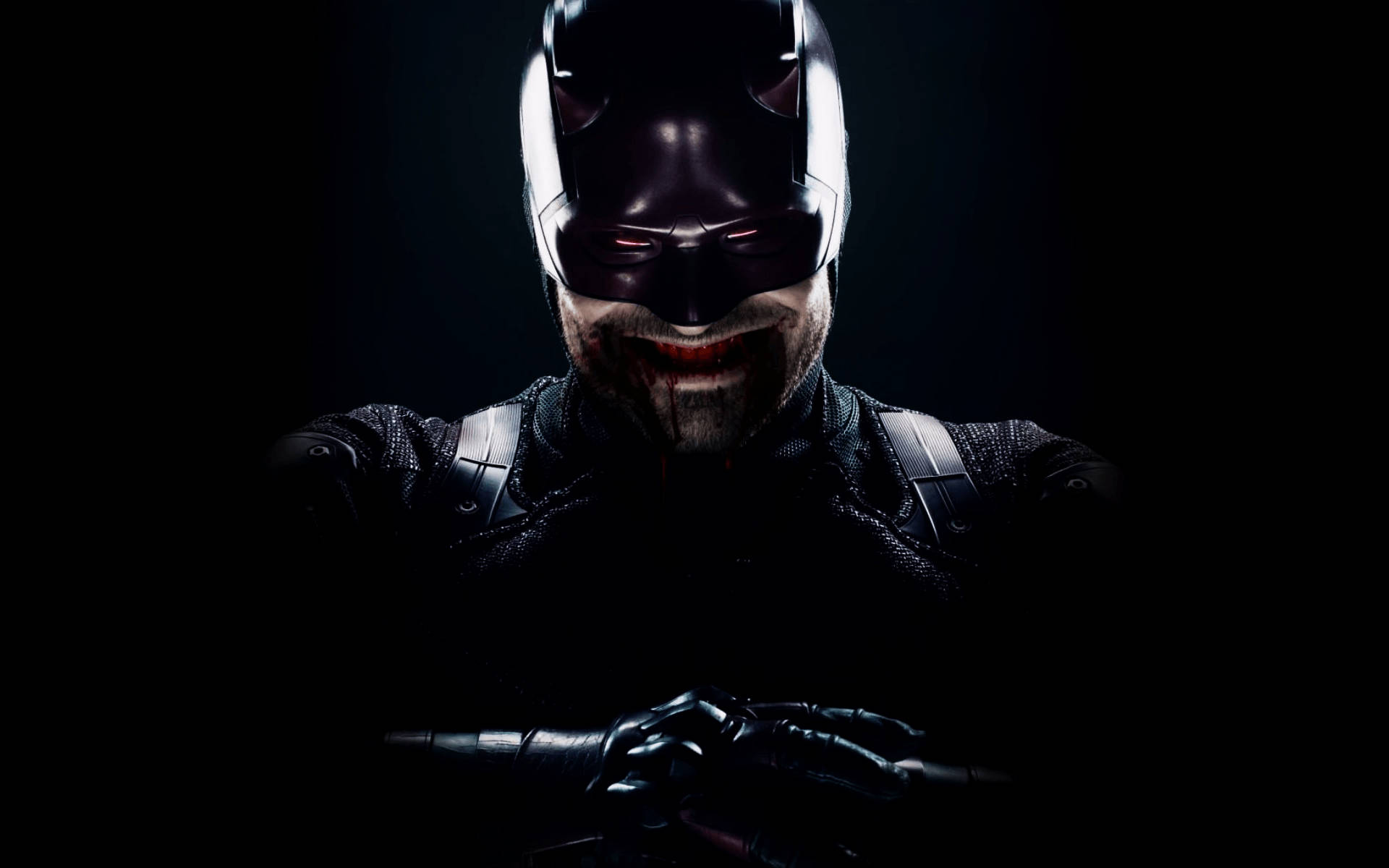 Daredevil, glowing red eyes, bloodied grin, Full HD Desktop Wallpaper