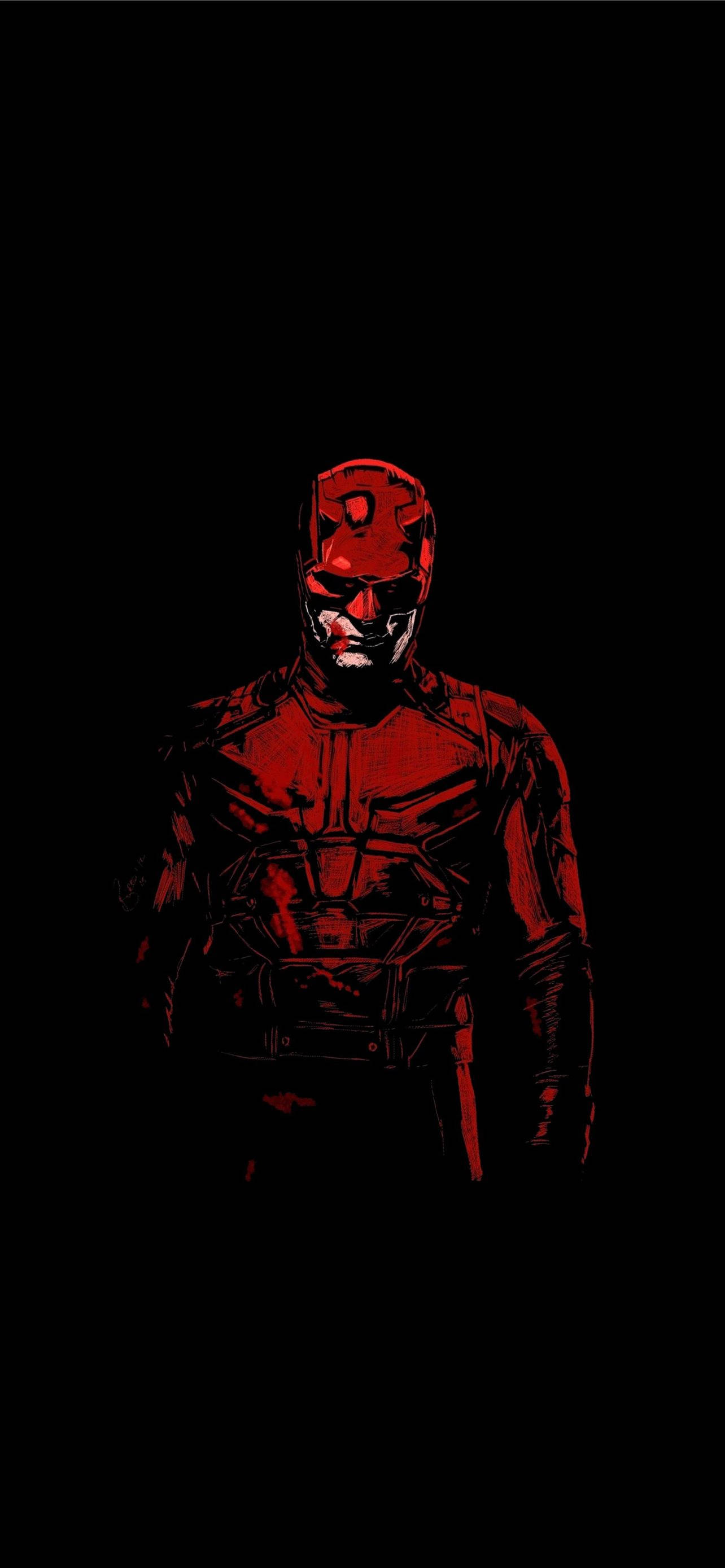 Daredevil, stark red silhouette, black background, 2K Phone Wallpaper