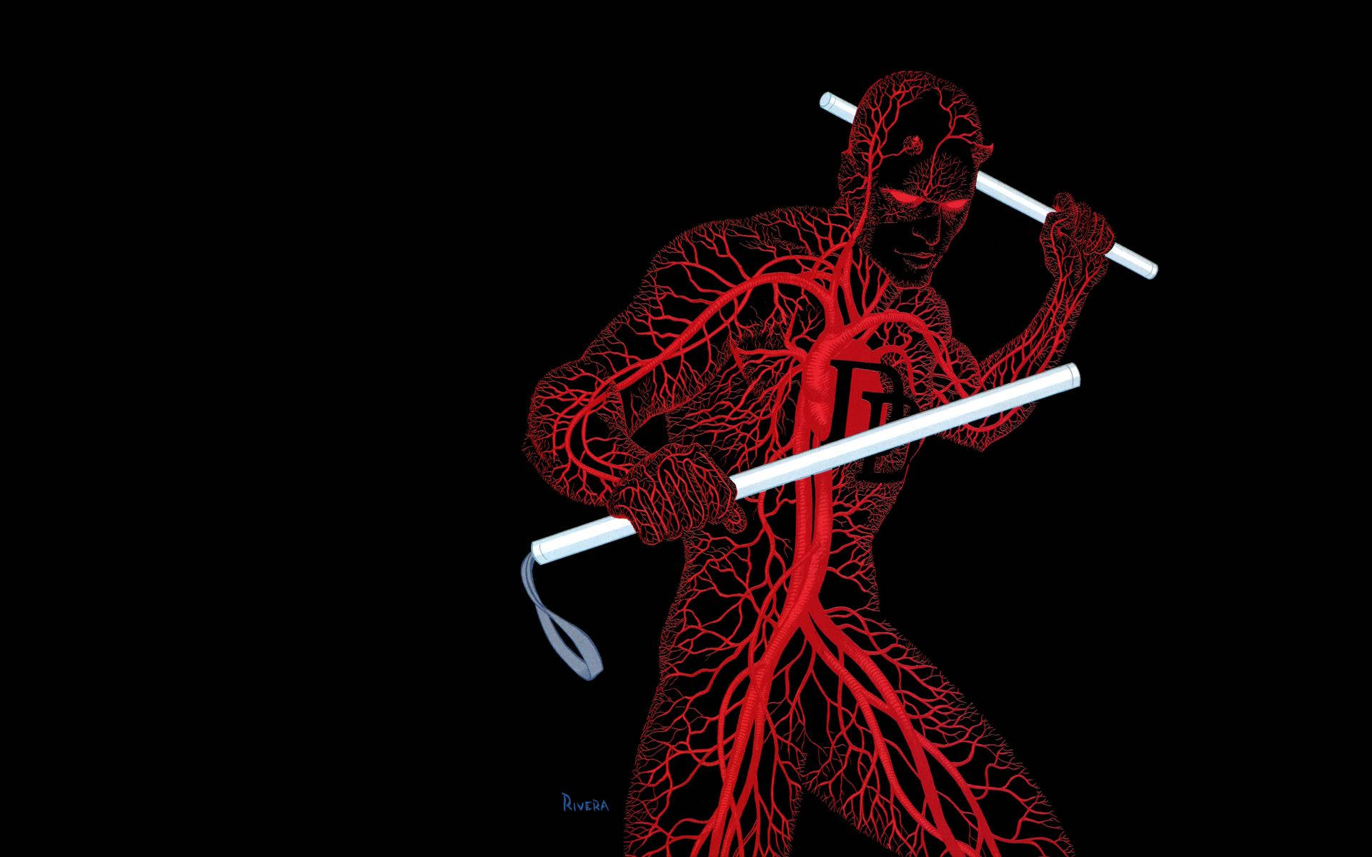 Daredevil, double weapon, red vein-like, Full HD Desktop Wallpaper