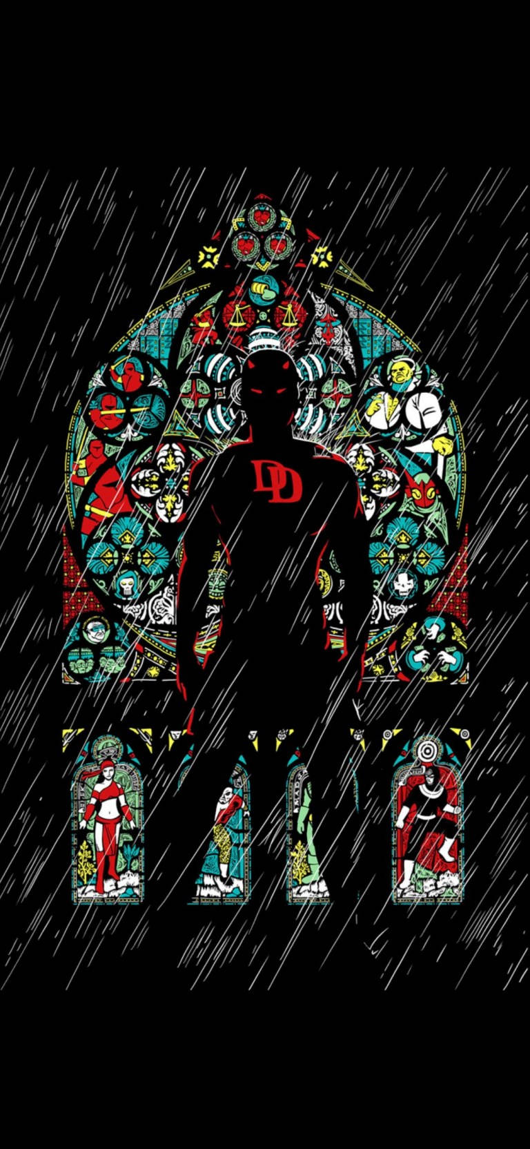 Daredevil, red 'D', stained glass window, HD Phone Wallpaper