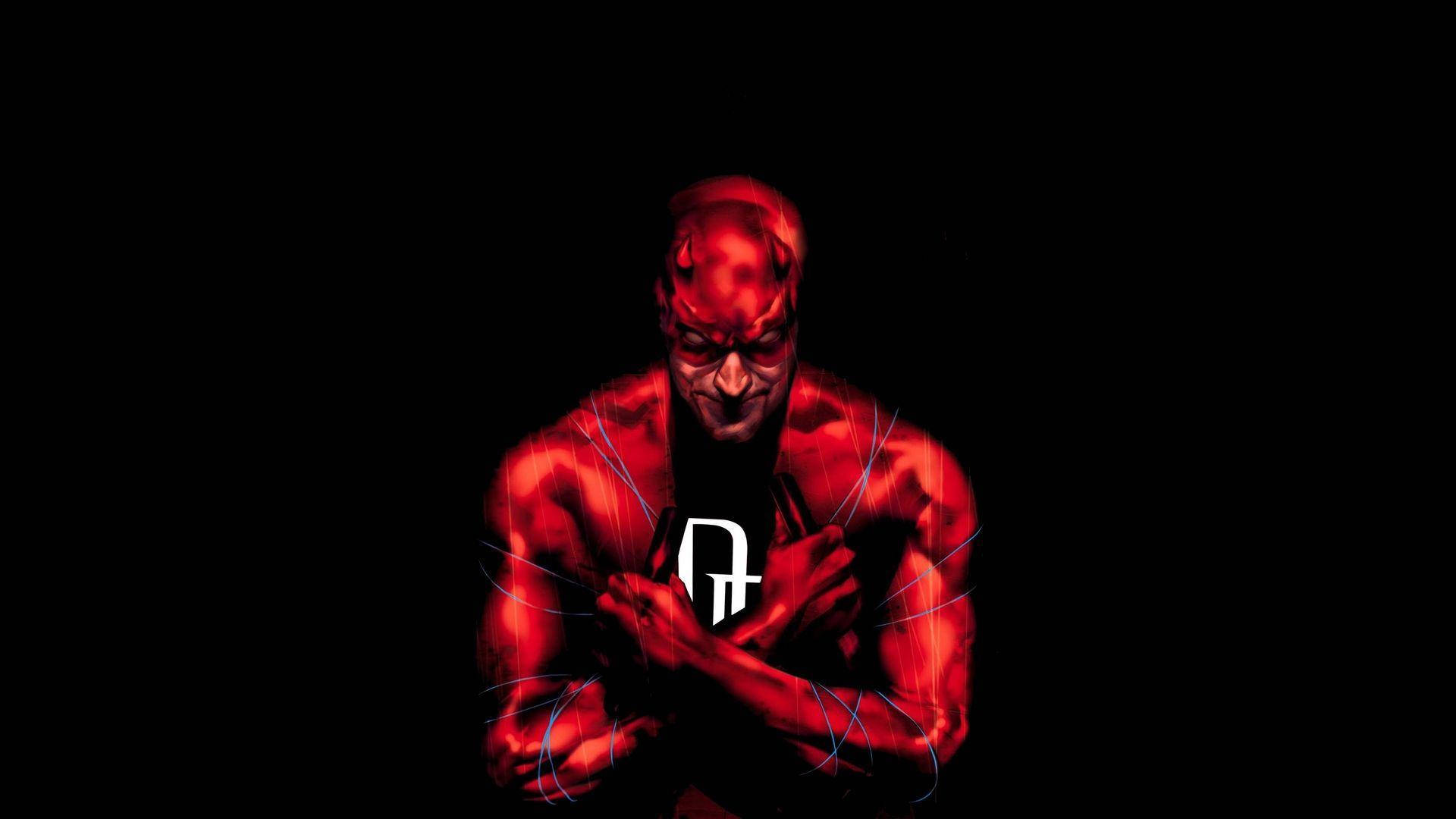 Daredevil, red-suited, glowing blue energy lines, Full HD Desktop Wallpaper