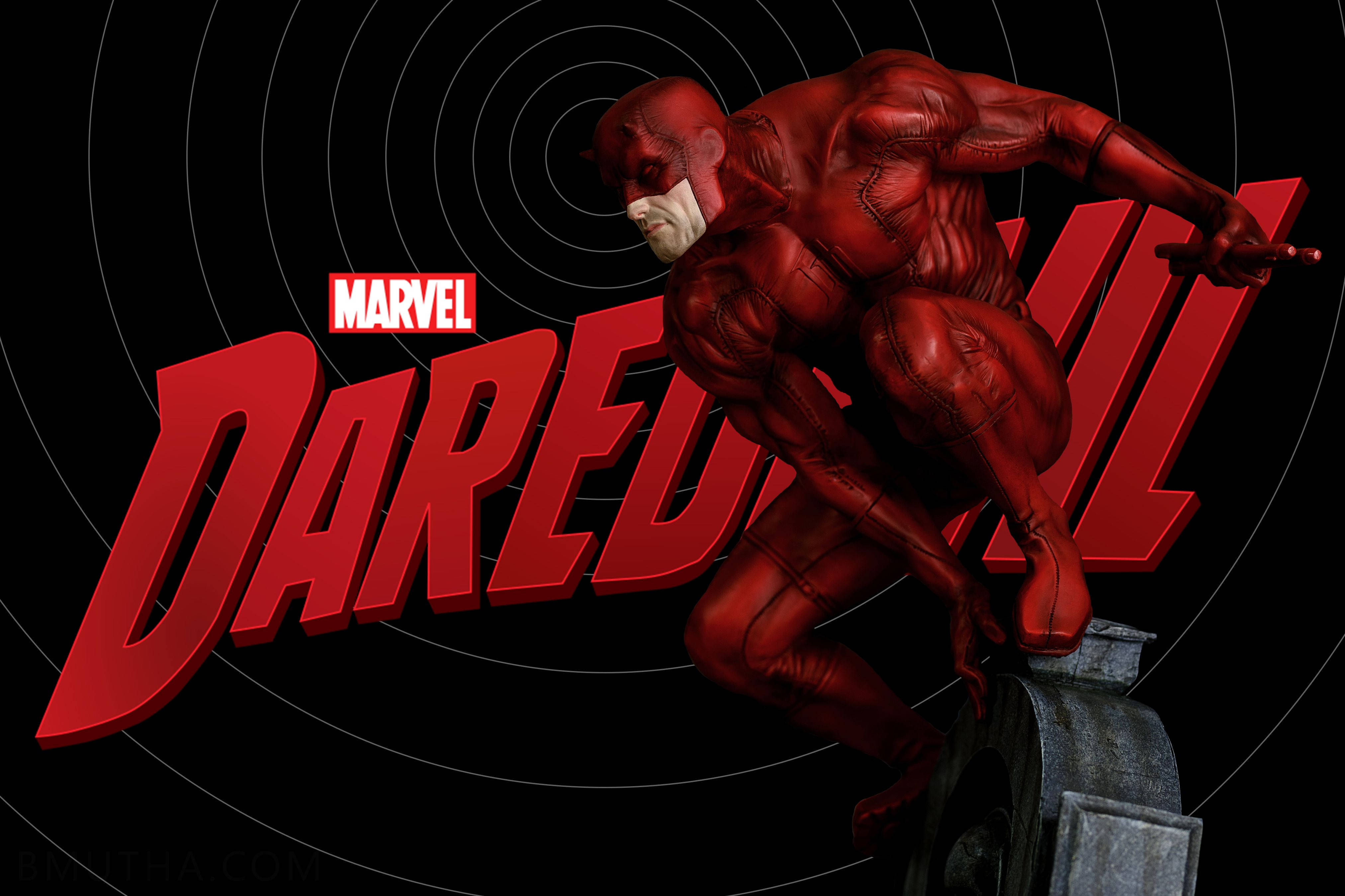 Daredevil, red suit, black background, 4K Desktop Wallpaper