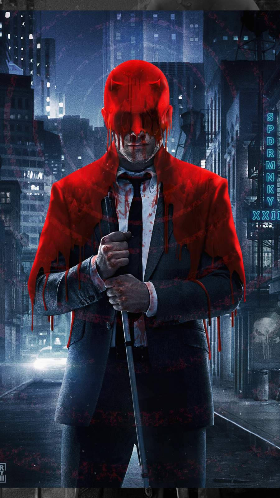 Daredevil, red-skinned, bloodstained suit, HD Phone Wallpaper