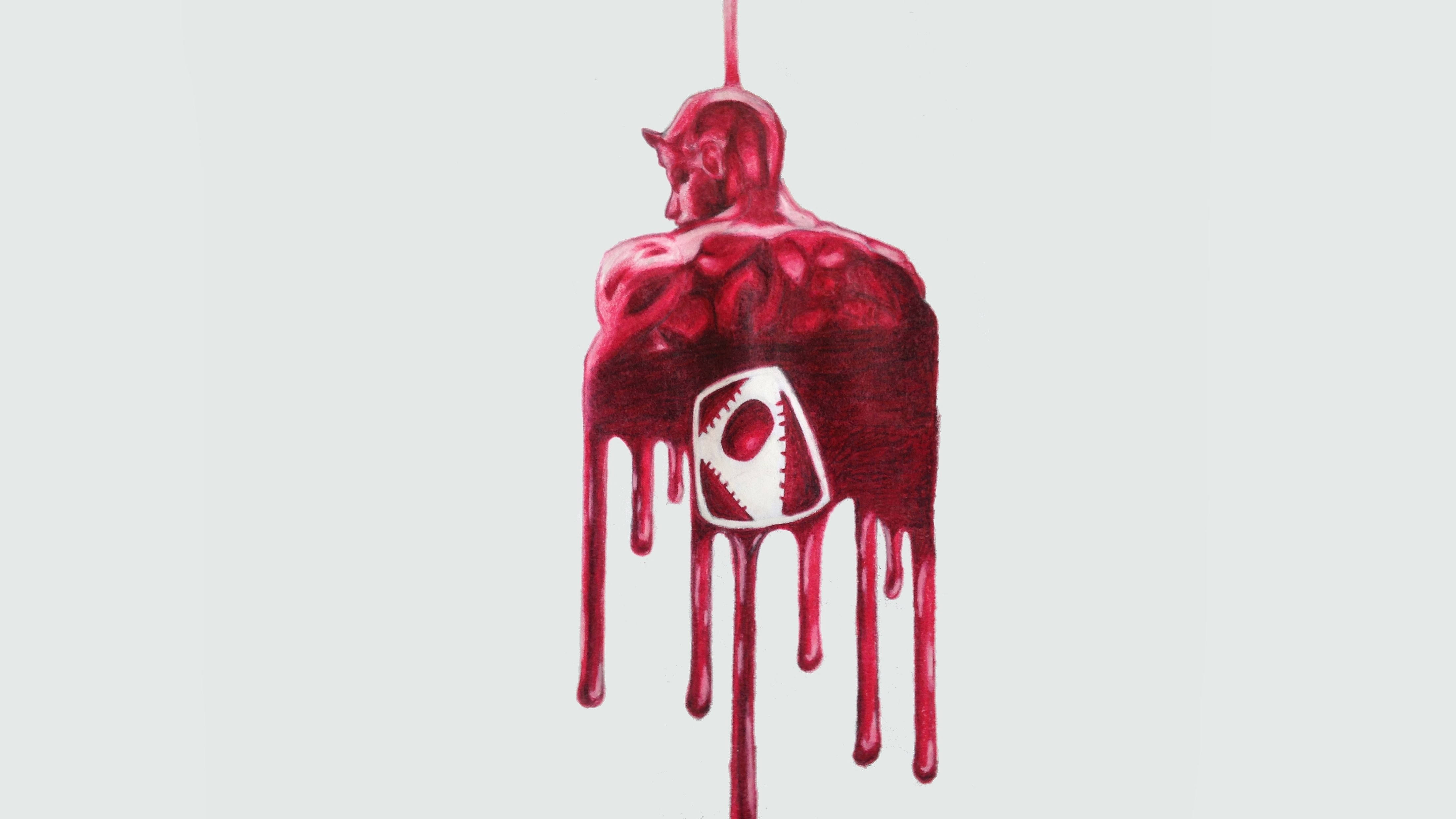 Daredevil, dripping red devil figure, stitched mouth, 4K Desktop Wallpaper