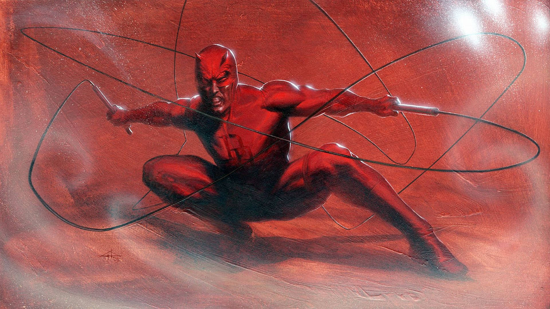 Daredevil, red-suited, billy clubs, Full HD Desktop Wallpaper