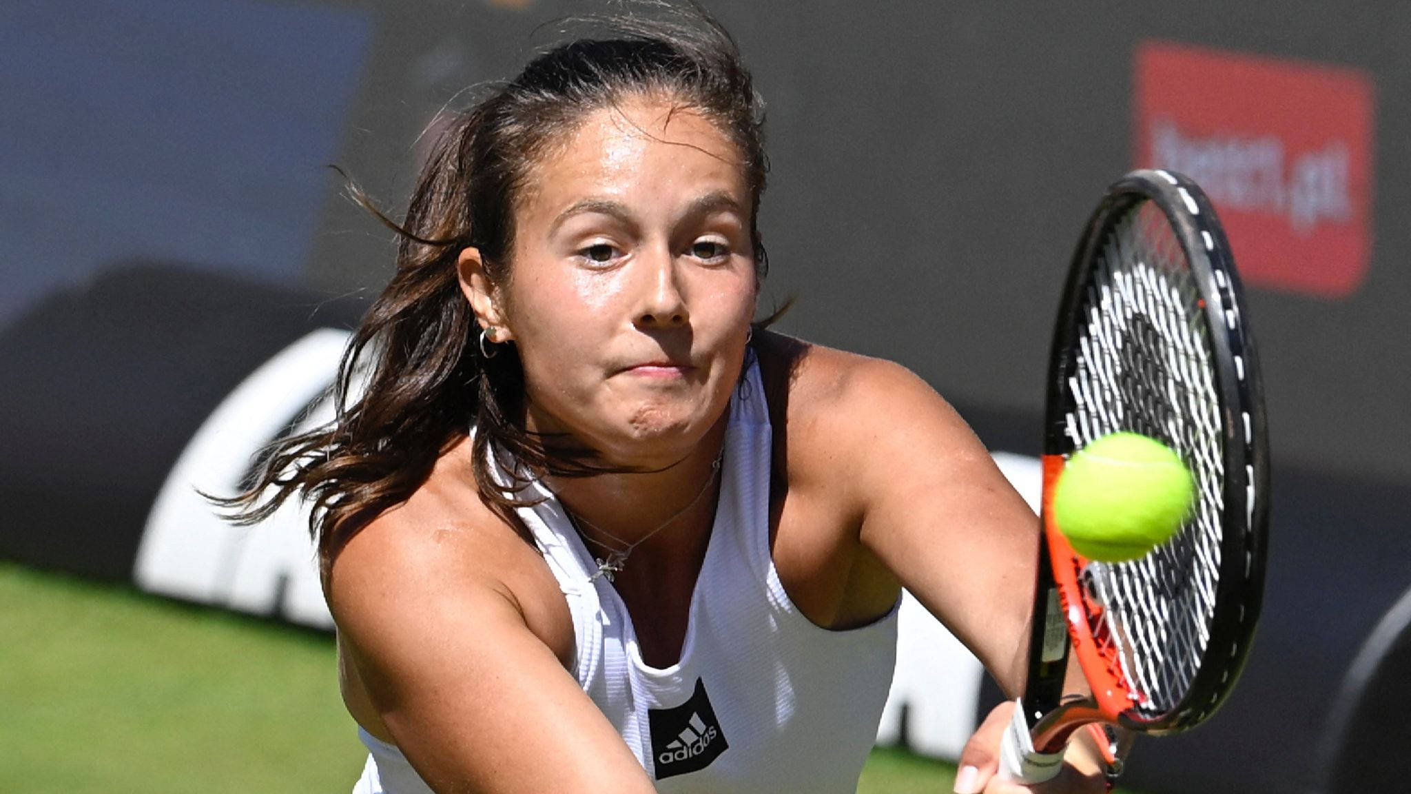 Daria Kasatkina, tennis match, bright yellow ball, Full HD Desktop Wallpaper