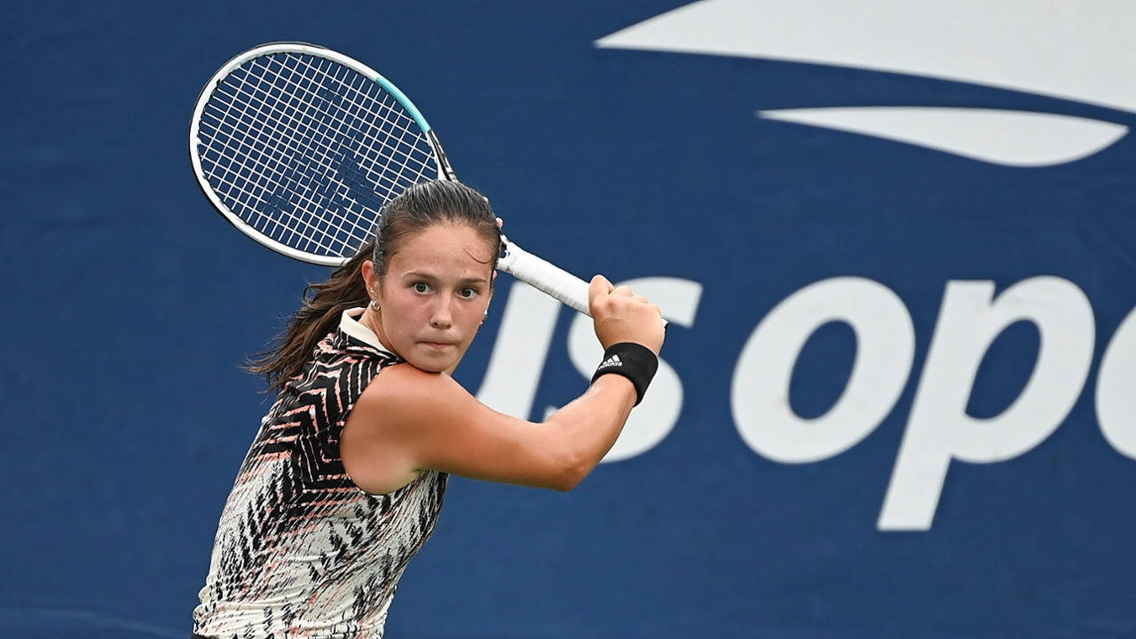 Daria Kasatkina, blue court, white branding, HD Desktop Wallpaper