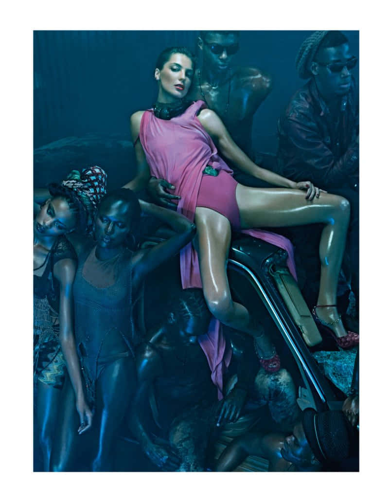 Daria Werbowy, pink dress, car, SD Phone Wallpaper