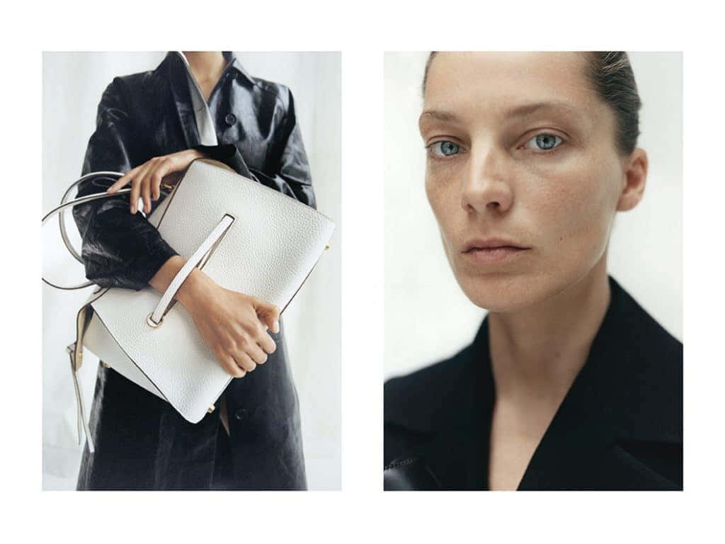 Daria Werbowy, black jacket, white textured handbag, SD Desktop Wallpaper
