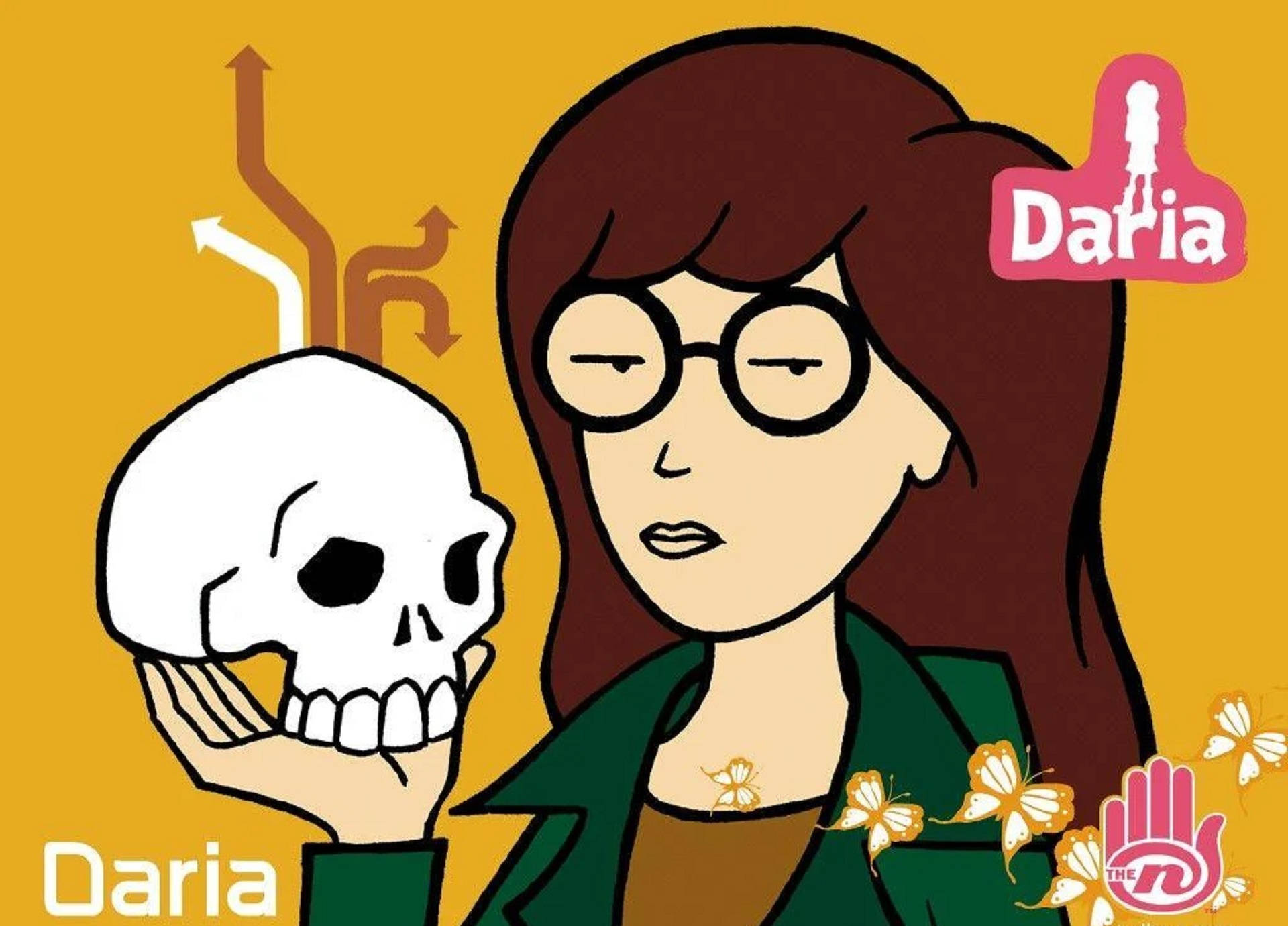 Daria, skull, butterflies, Full HD Desktop Wallpaper