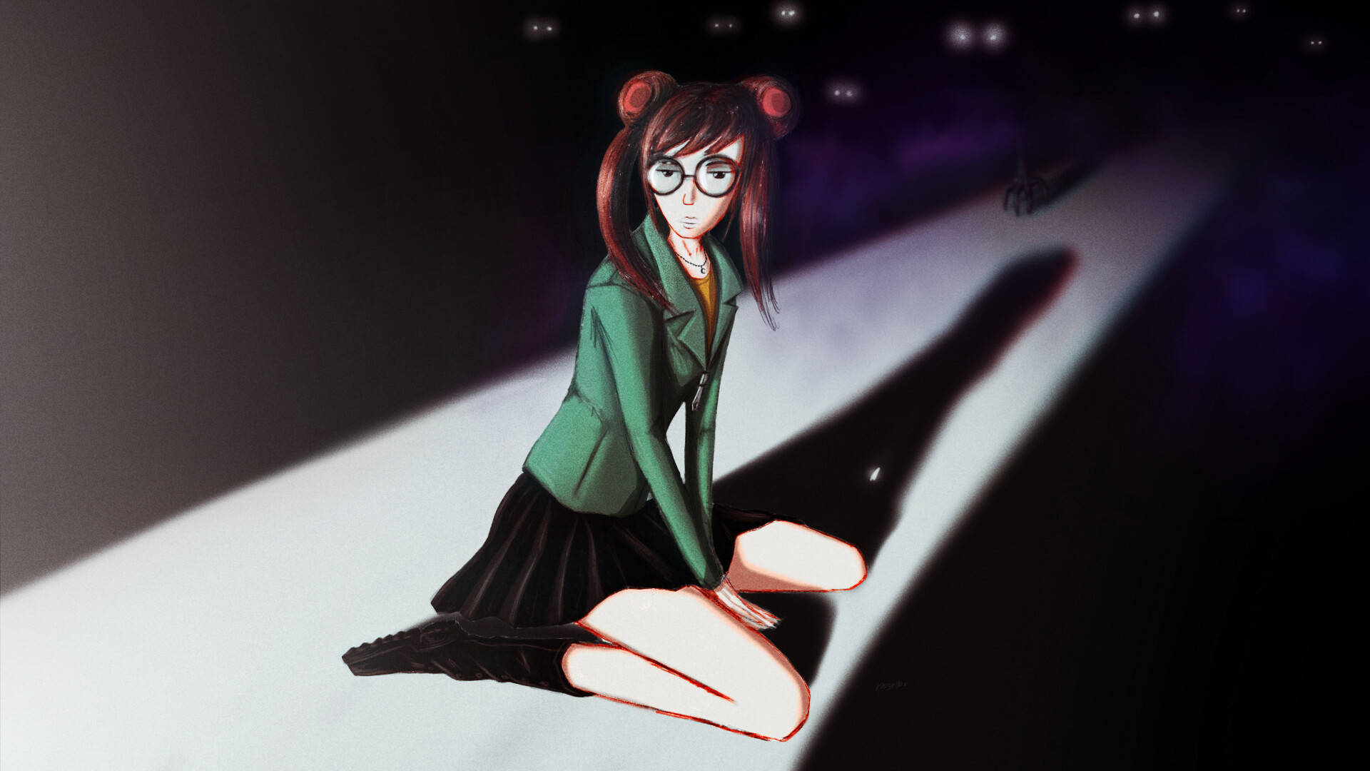 Daria, dark room, spotlight, Full HD Desktop Wallpaper