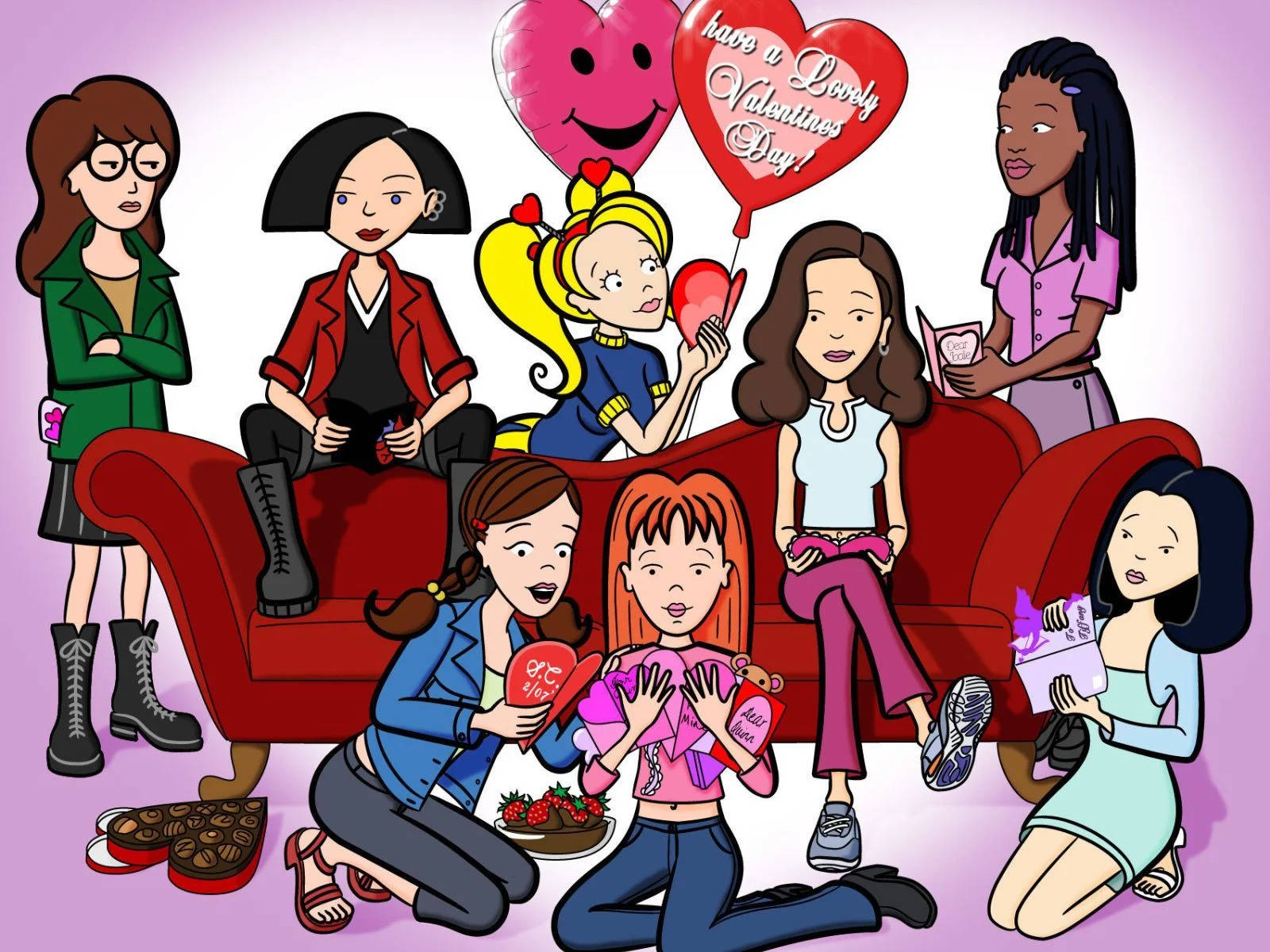 Daria, Valentine's Day, red couch, HD Desktop Wallpaper