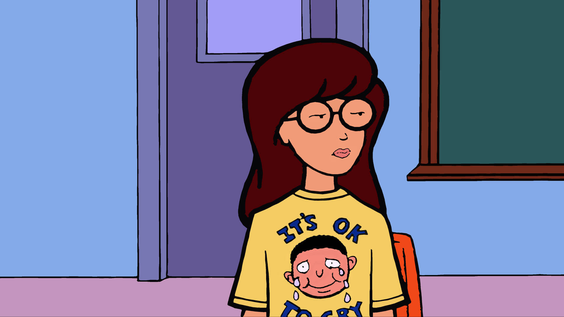 Daria, yellow t-shirt, crying face graphic, Full HD Desktop Wallpaper