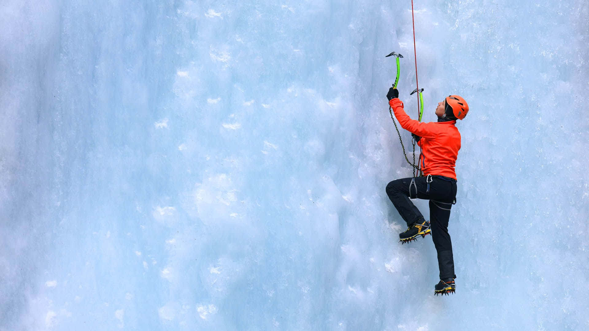 1920 x 1080, bright orange gear, towering icy cliff, Full HD Desktop Wallpaper