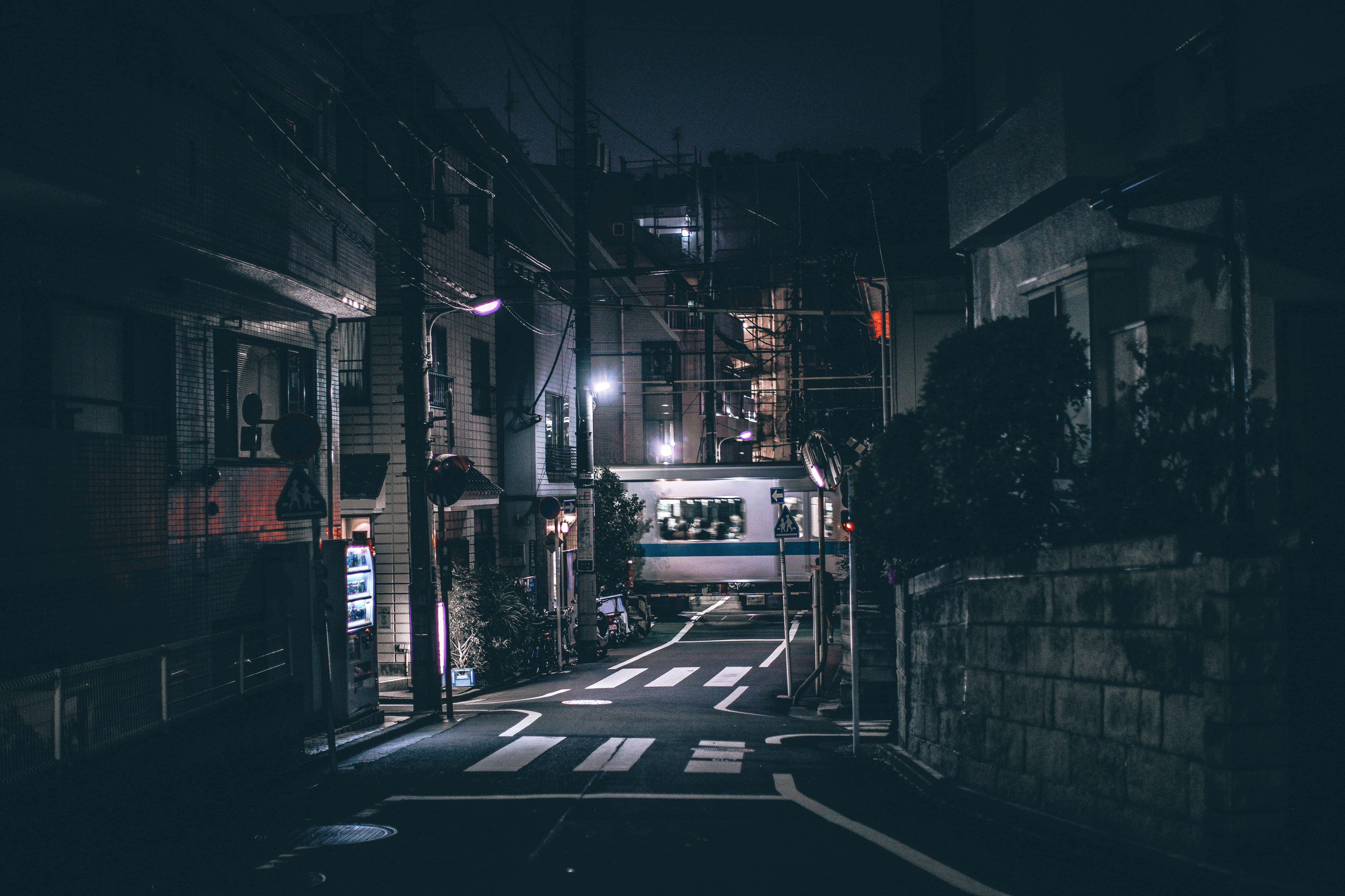 Japanese street, night, streetlights, 5K Desktop Wallpaper