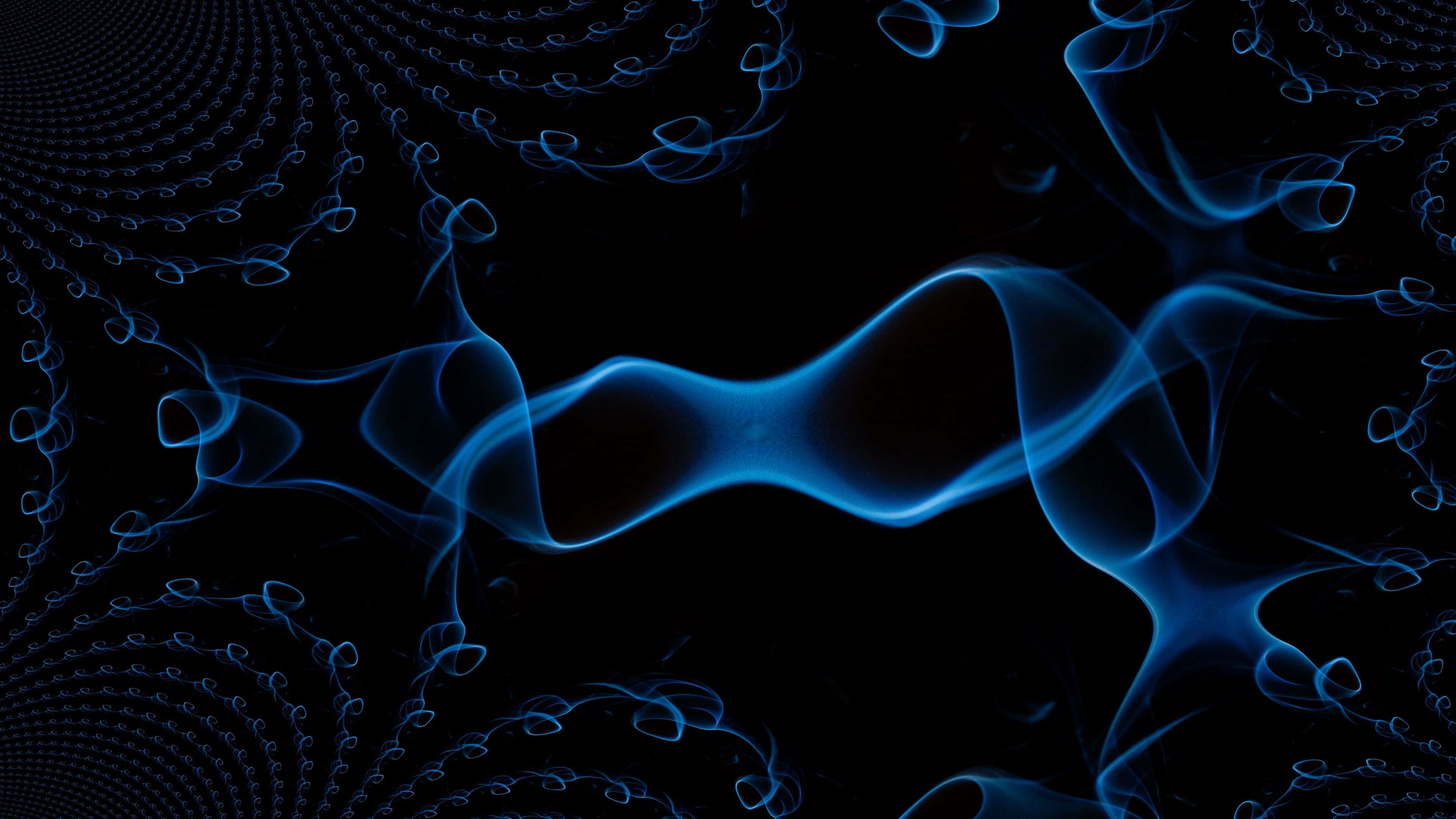 vibrant blue, fractal smoke, deep black background, 4K Desktop Wallpaper