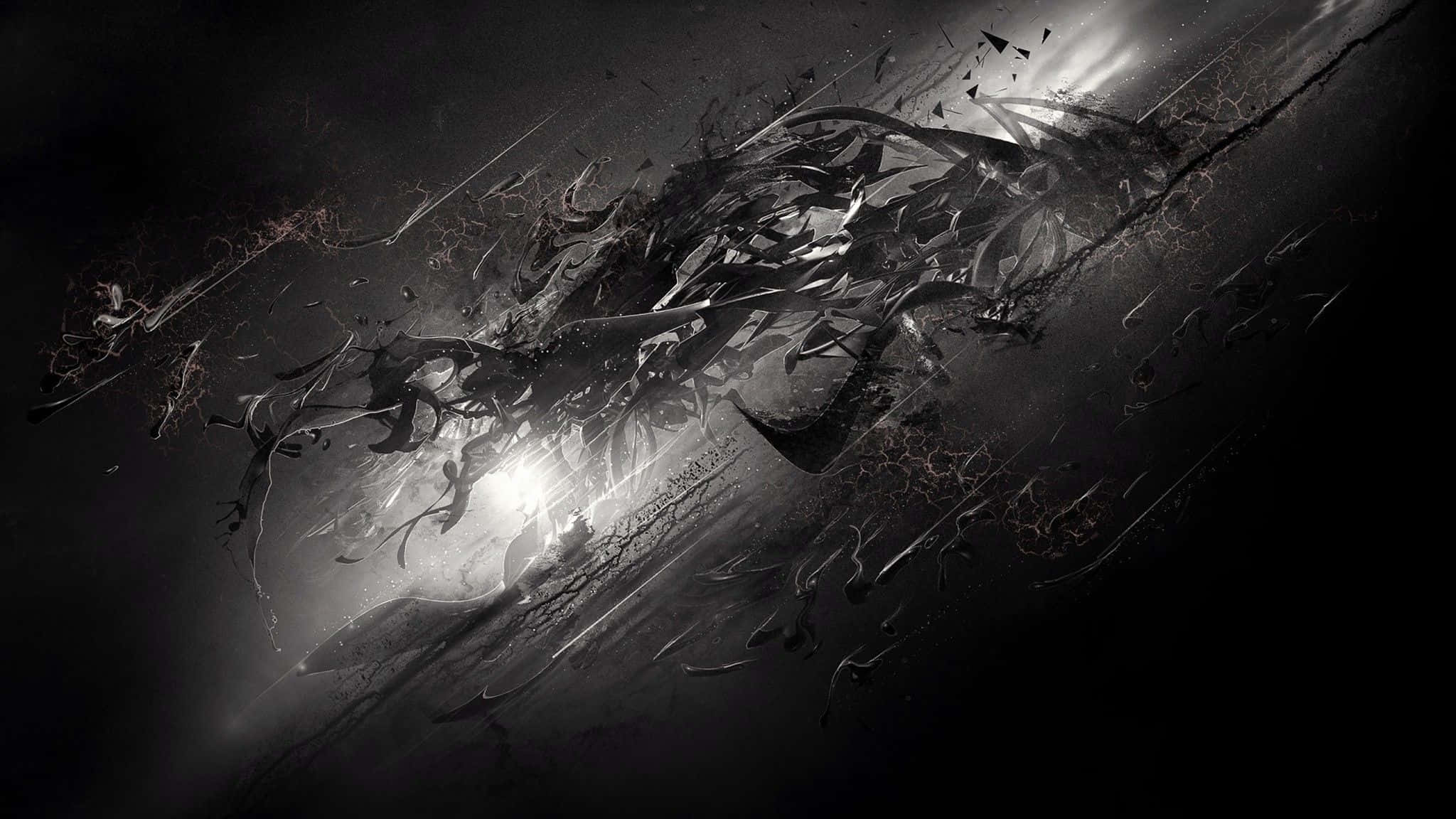 dark abstract art, monochrome, shattered glass fragments, Full HD Desktop Wallpaper