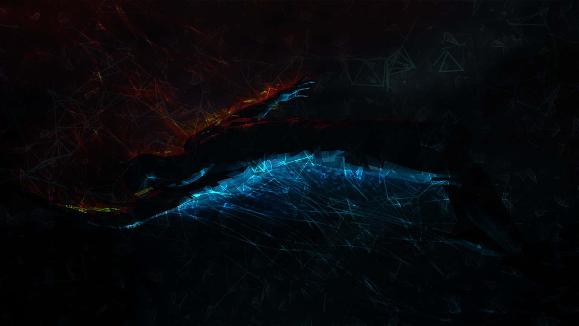 glowing blue, red abstract digital whale silhouette, dark geometric network, Full HD Desktop Wallpaper