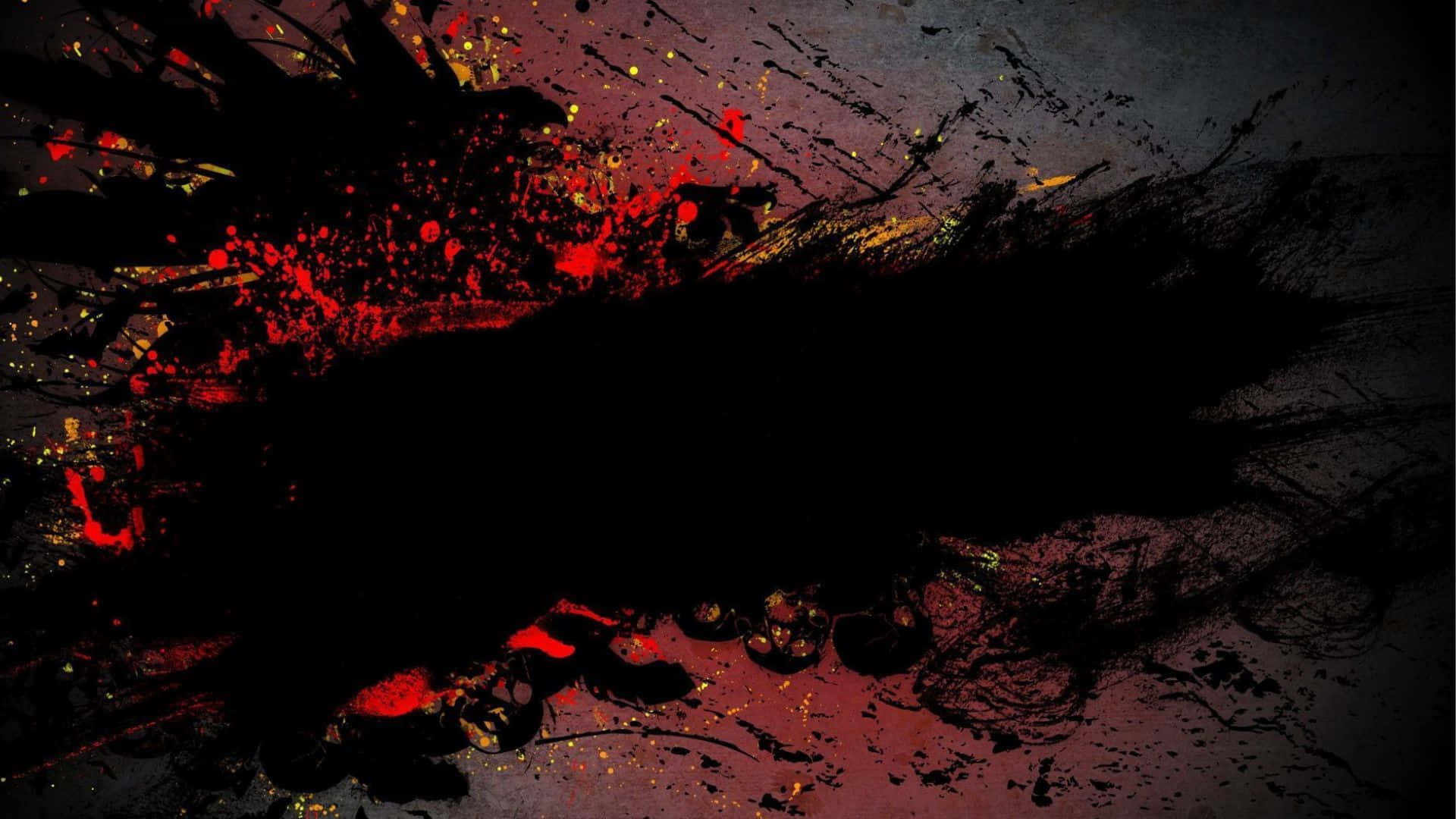 dark abstract art, vivid red, gold paint splatters, Full HD Desktop Wallpaper
