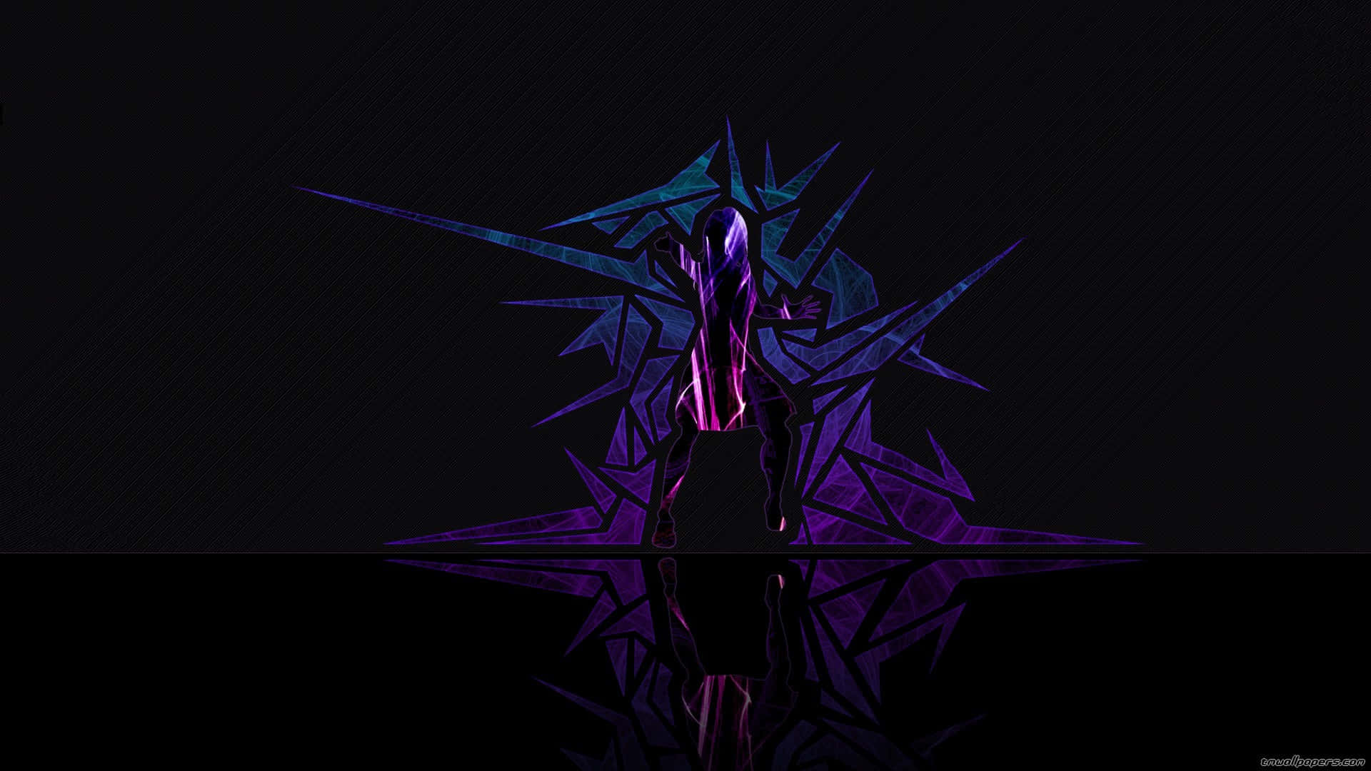 glowing purple and blue crystalline figure, silhouette, dark background, Full HD Desktop Wallpaper