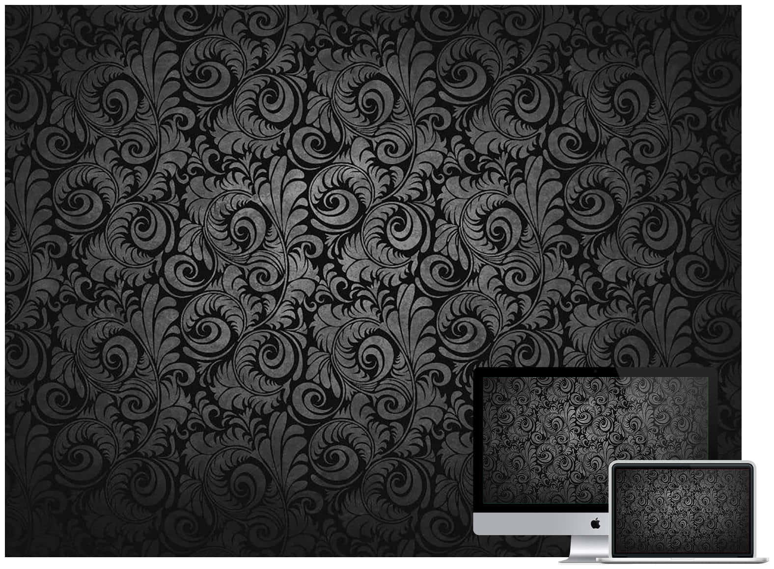 dark abstract art, black and gray damask, swirling floral patterns, HD Desktop Wallpaper