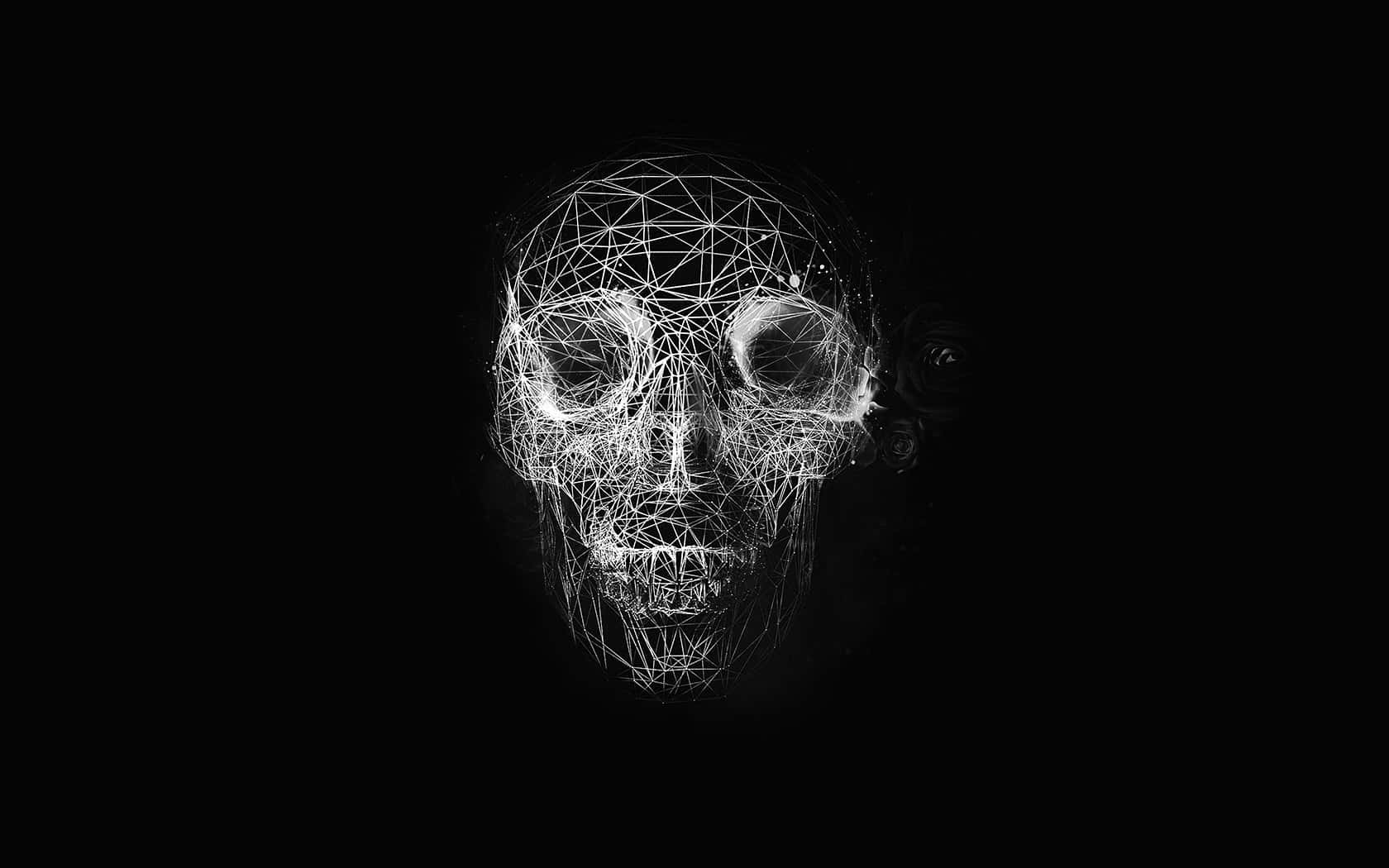 glowing white geometric wireframe skull, pure black void, digital eeriness, HD Desktop Wallpaper