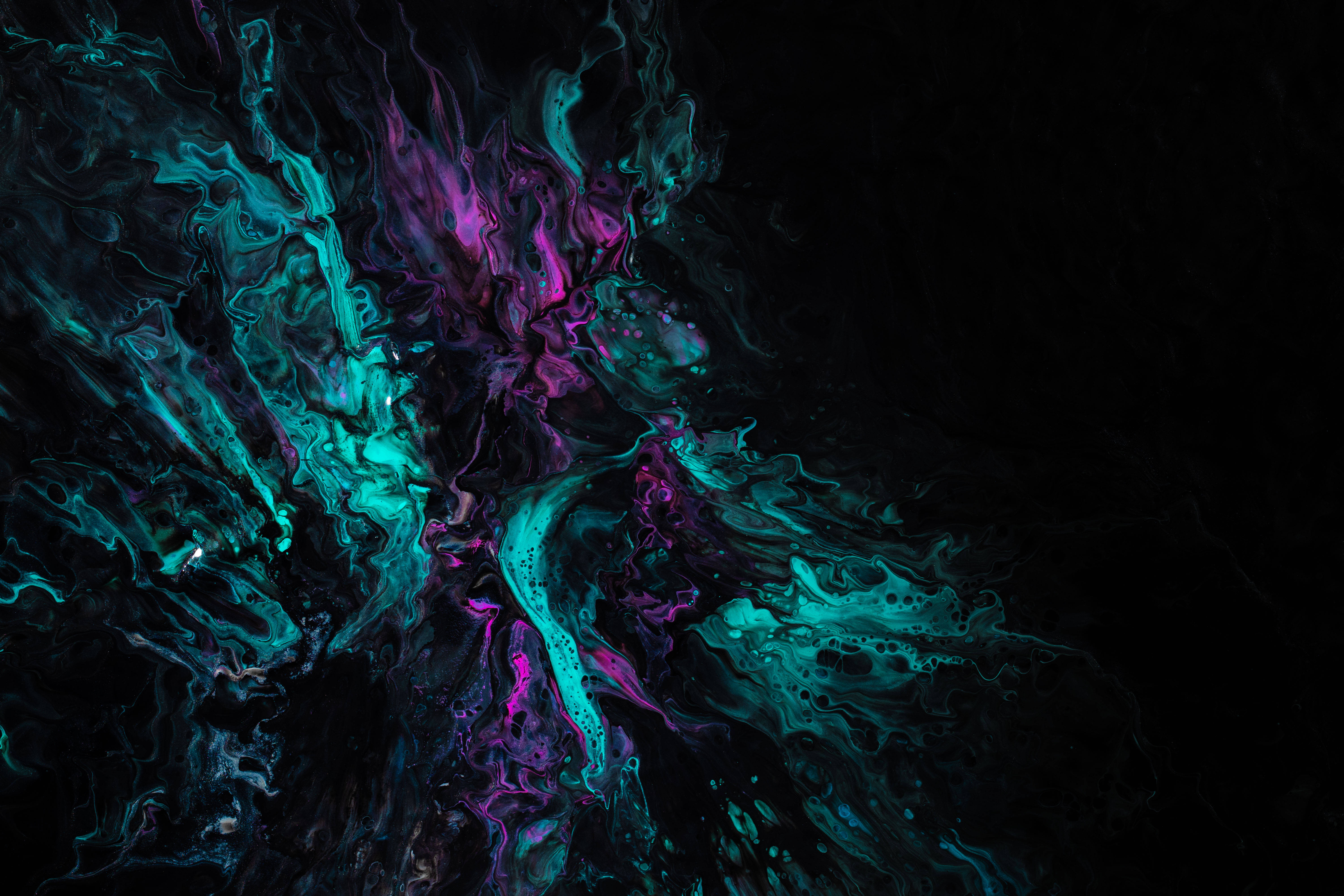 teal, magenta, deep black canvas, 5K Desktop Wallpaper