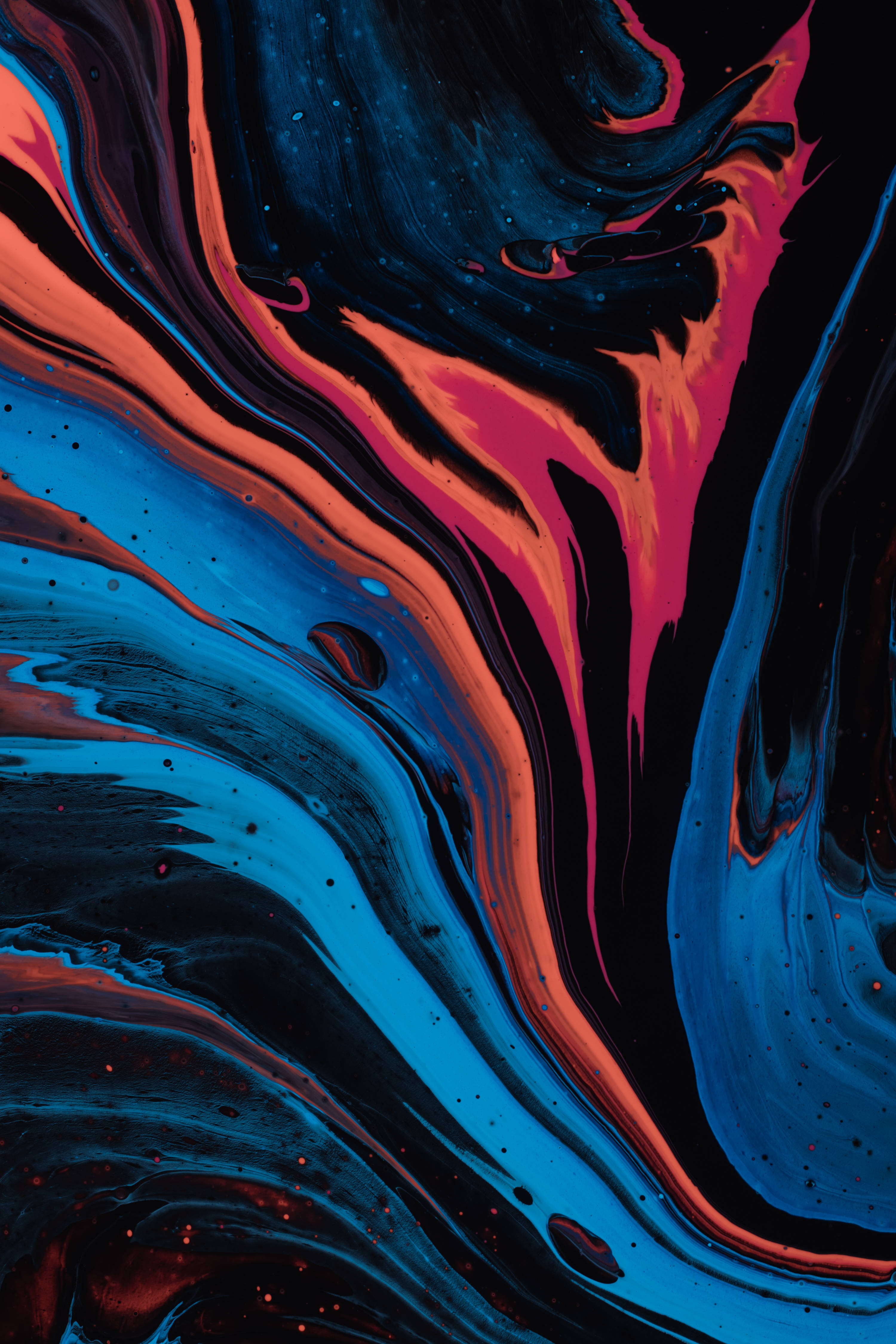 electric blue, fiery orange, deep black, 4K Phone Wallpaper