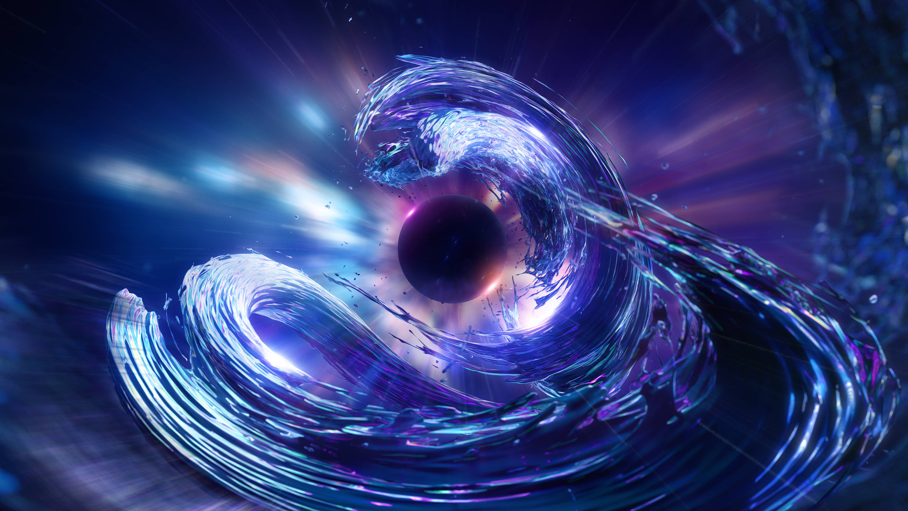 4D Ultra HD, glowing blue and purple energy, dark sphere, 4K Desktop Wallpaper