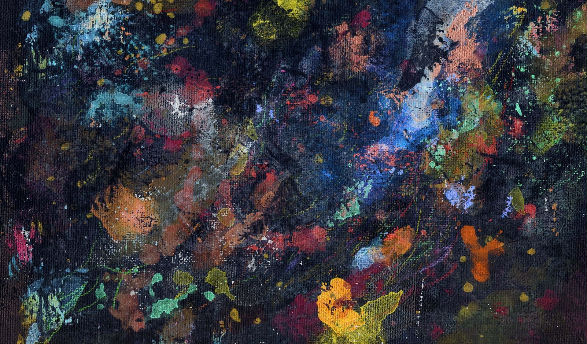Dark Abstract, vibrant paint splatters, dark textured canvas, Full HD Desktop Wallpaper
