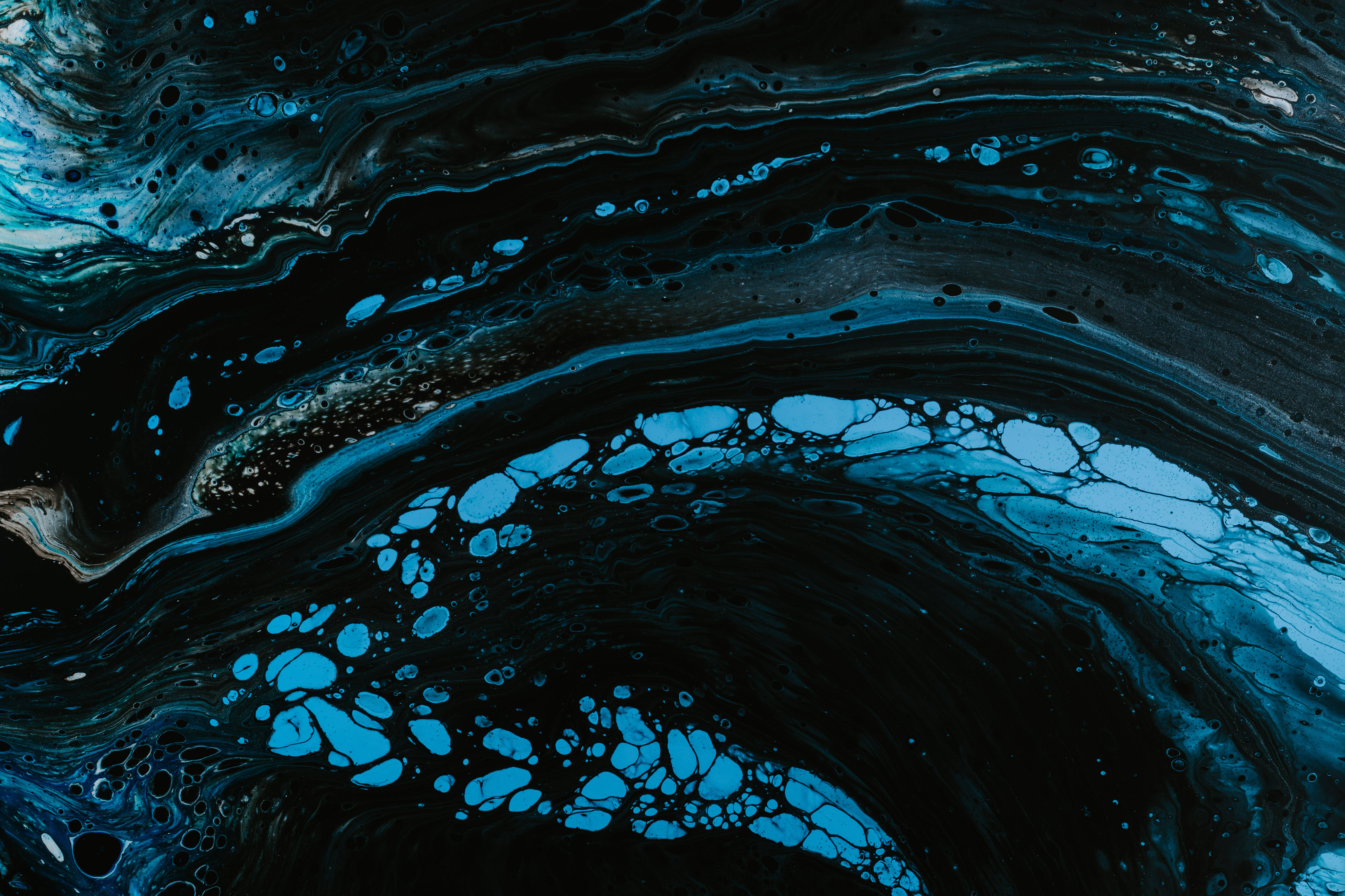 turquoise, black, glossy bubbles, 5K Desktop Wallpaper