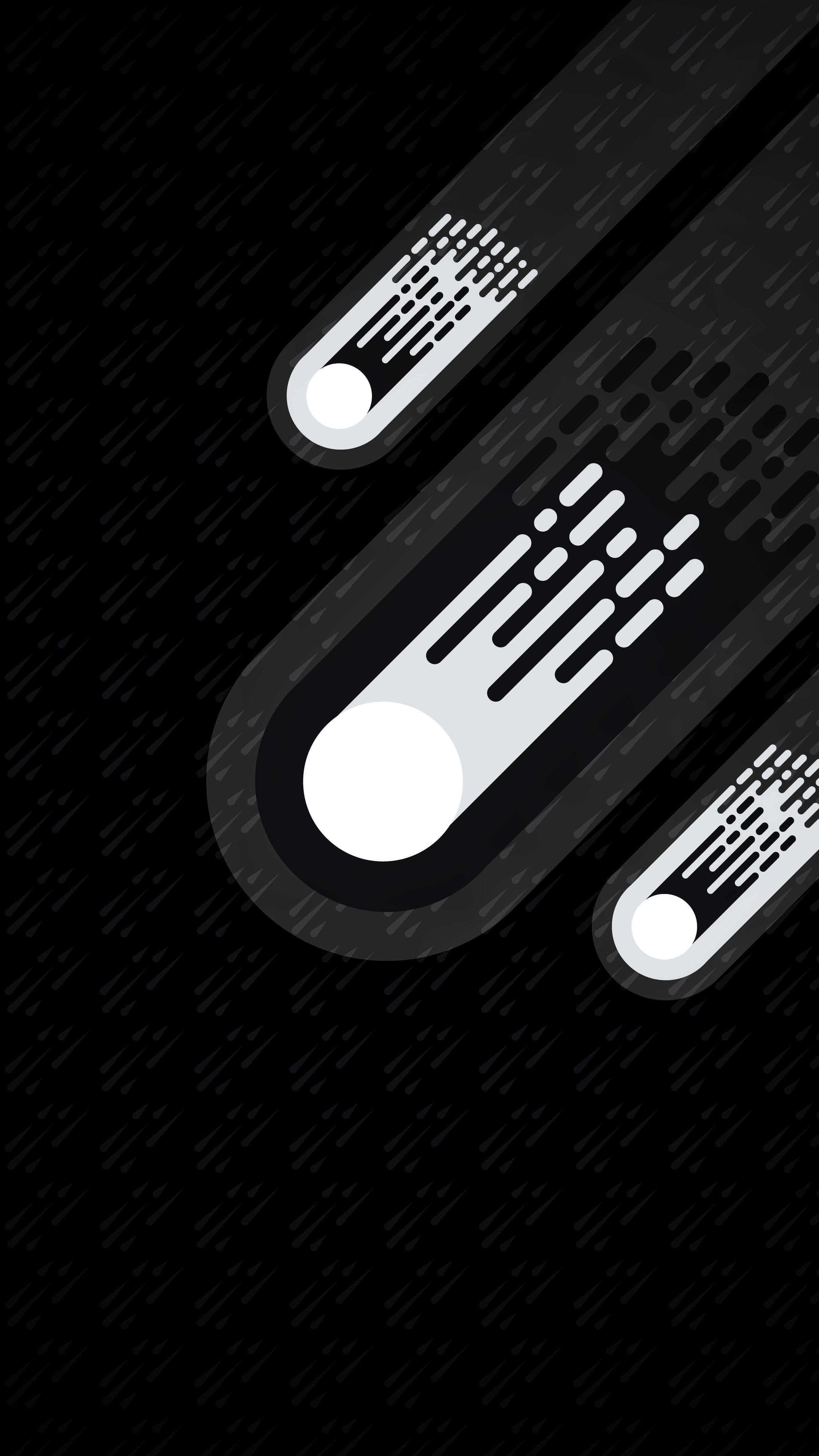 Dark Android, diagonal asteroids, white capsules, 4K Phone Wallpaper