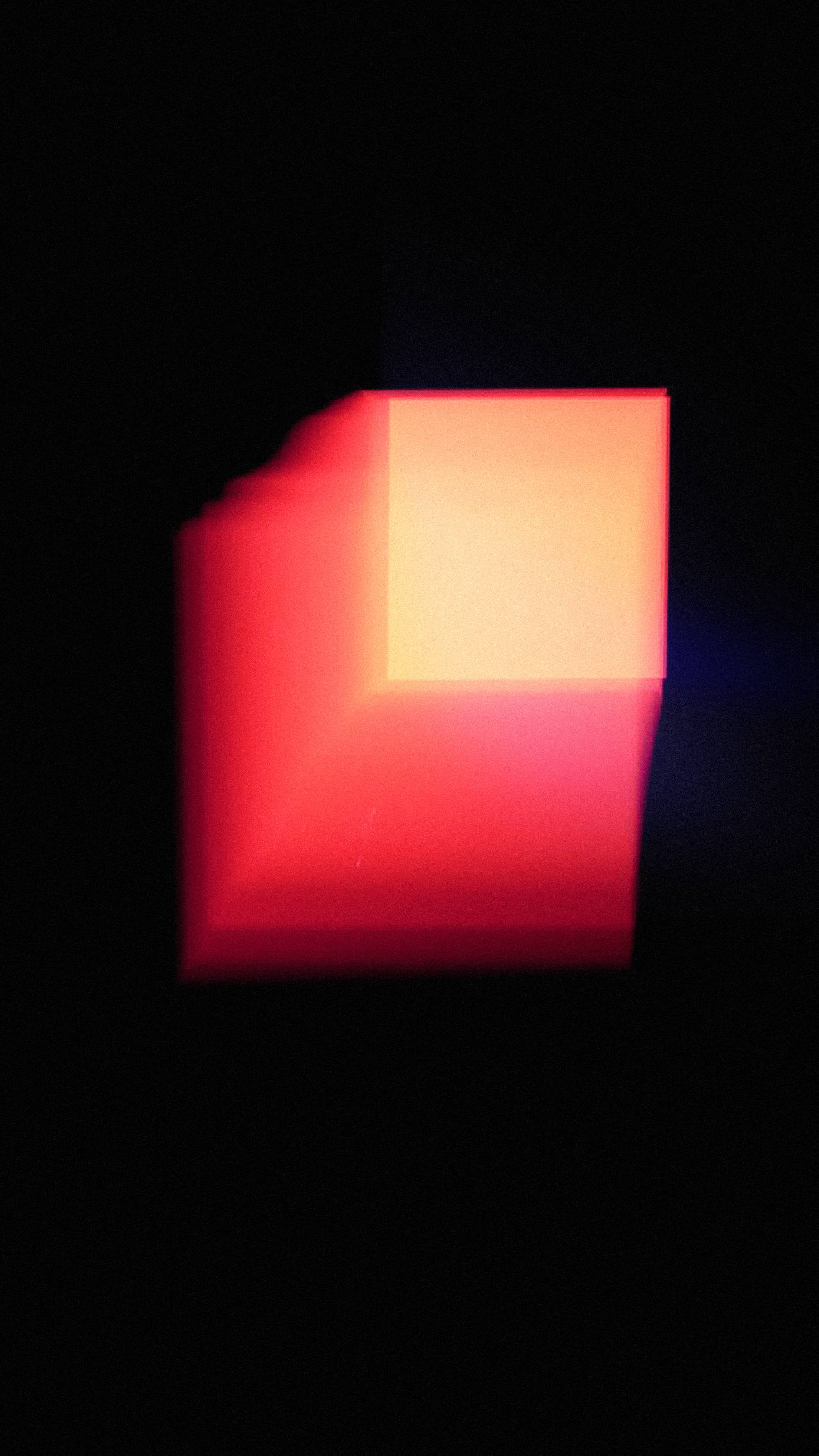 glowing red cube, gradient light pulses, pitch black background, 2K Phone Wallpaper