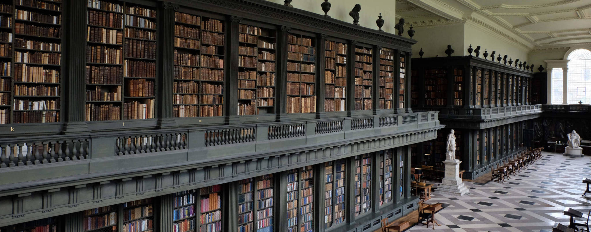 dark wood bookshelves, aged books, high ceilings, Full HD Desktop Wallpaper