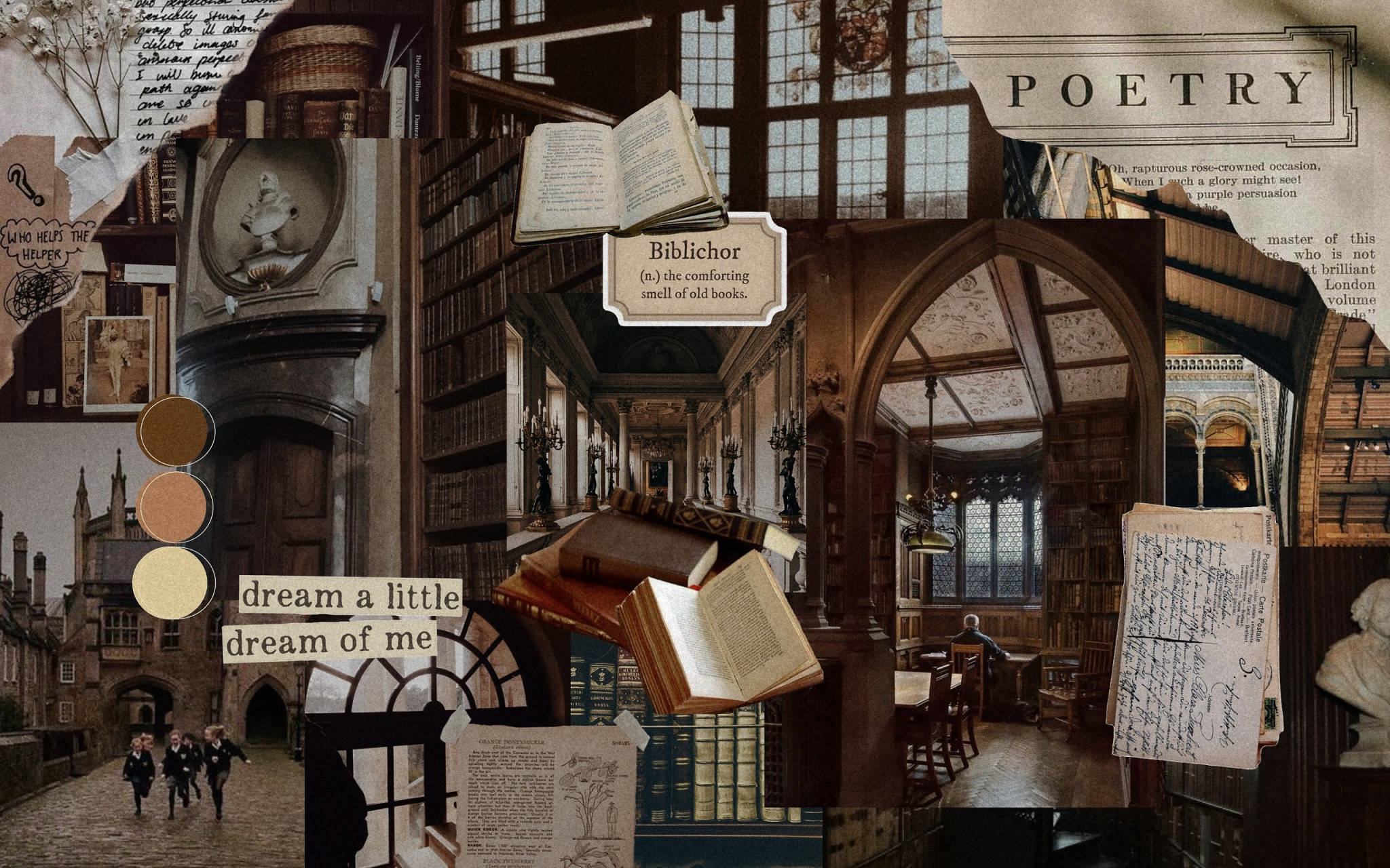 vintage library scenes, floating books, handwritten notes, Full HD Desktop Wallpaper