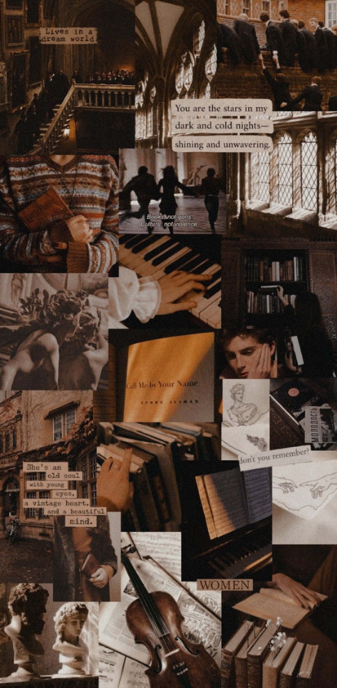 Dark Book Aesthetic Collage, sepia tones, vintage collage, Full HD Phone Wallpaper