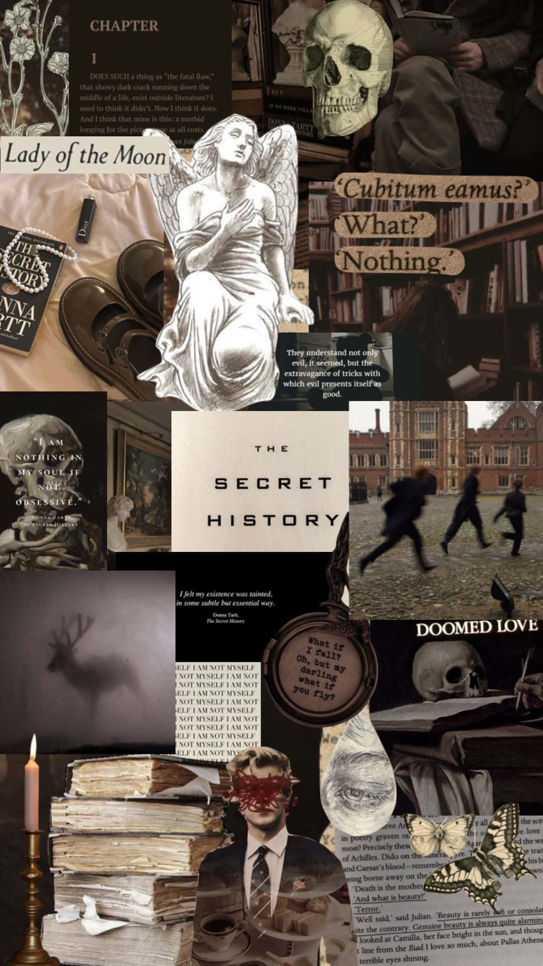 Dark Academia Collage, marble angel statue, books, Full HD Phone Wallpaper