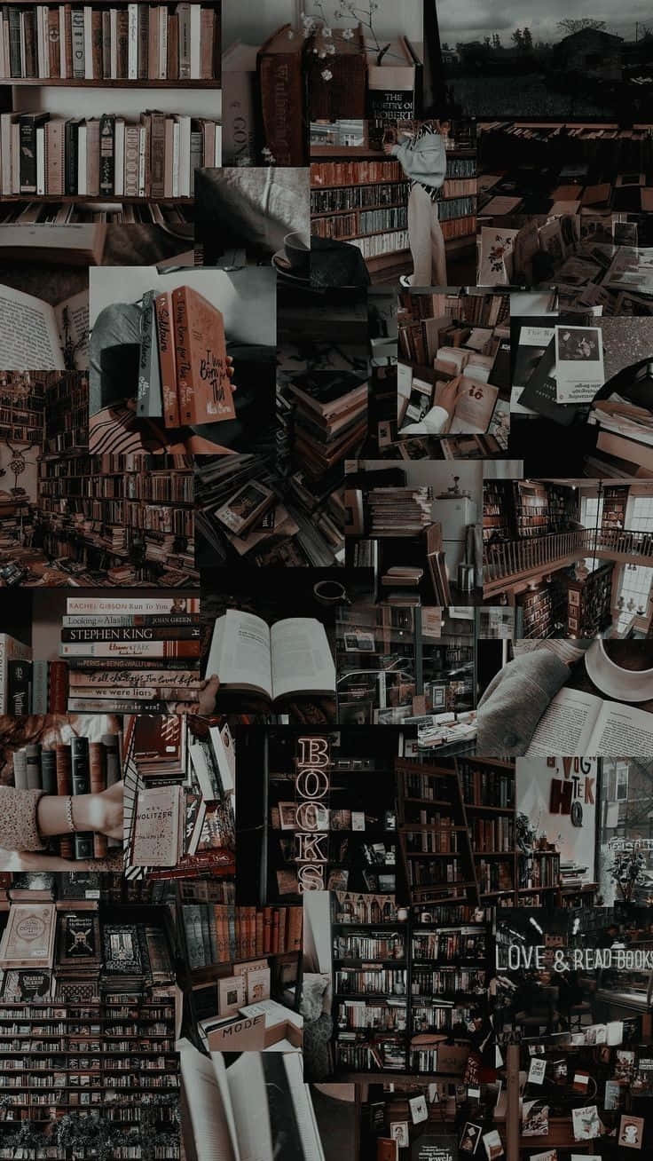 vintage bookshelves, open books, sepia tones, HD Phone Wallpaper