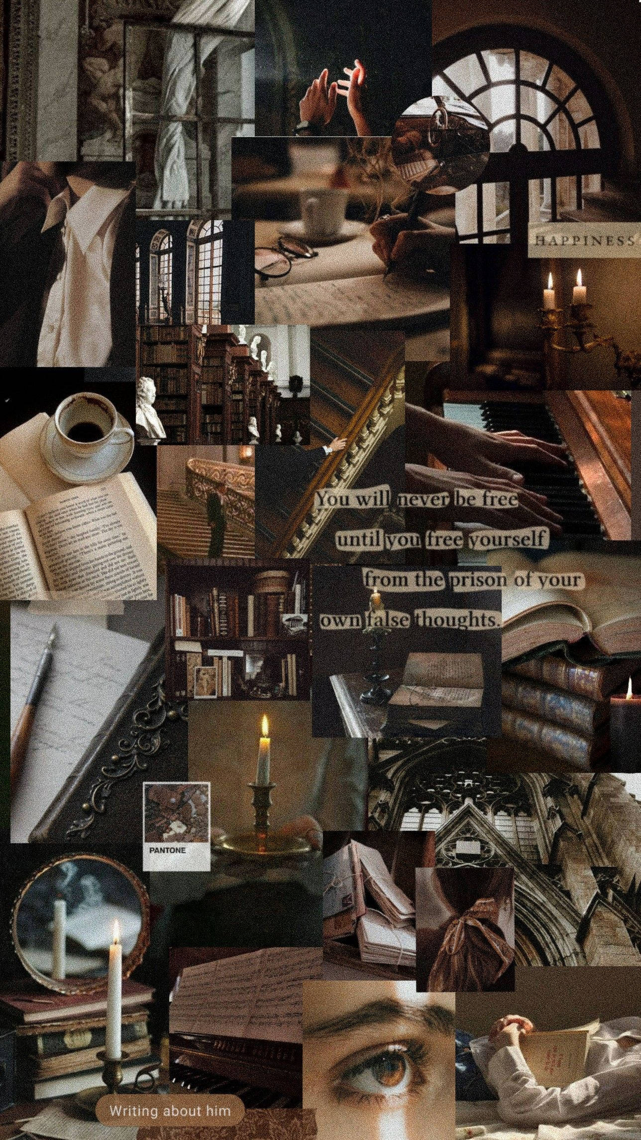Dark Academia, vintage collage, books, Full HD Phone Wallpaper