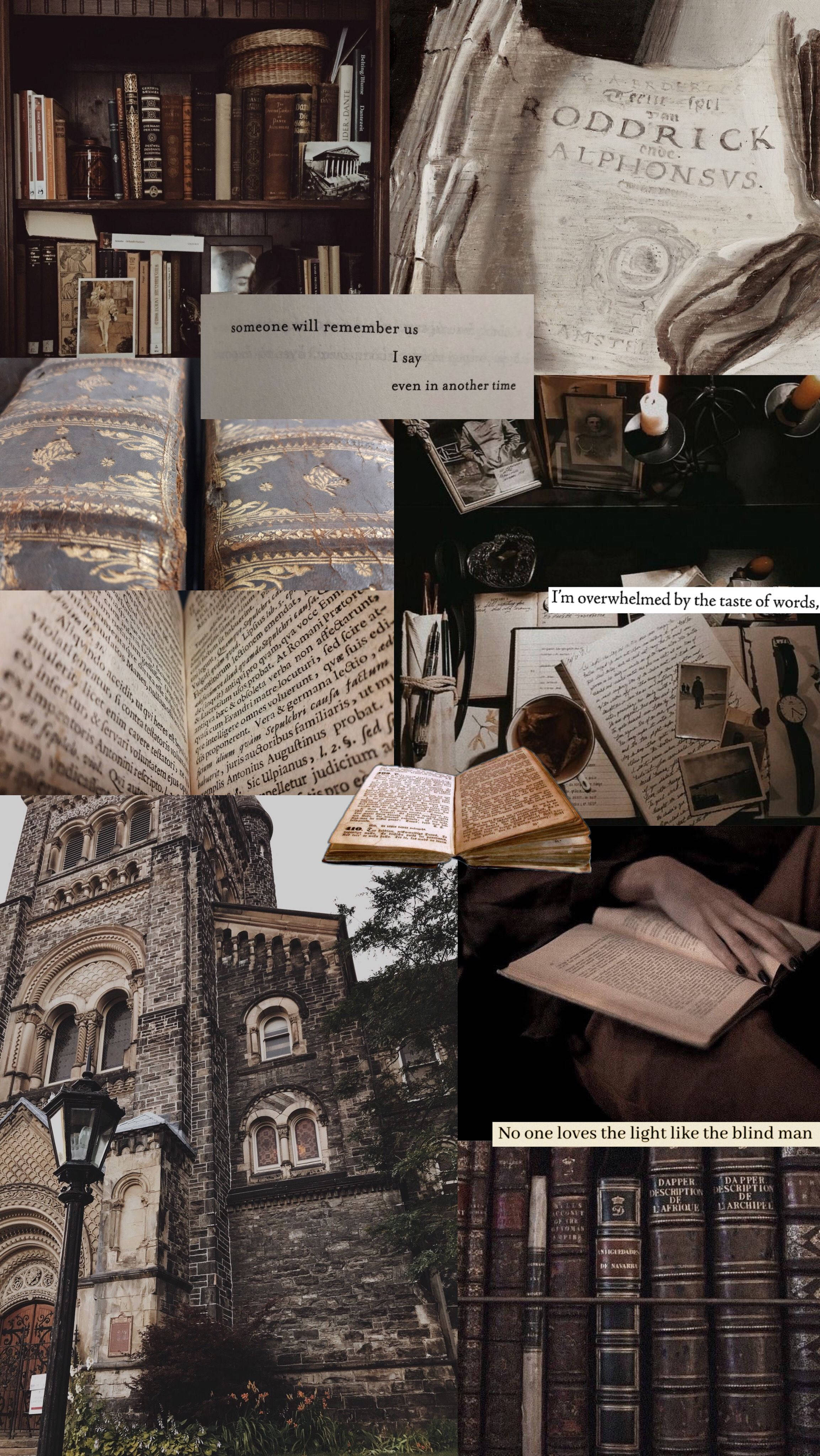 vintage books, old manuscripts, gothic cathedral, 4K Phone Wallpaper
