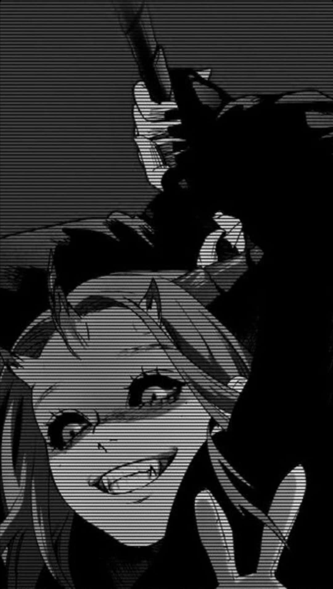 black and white anime girl, cat ears, fangs, HD Phone Wallpaper