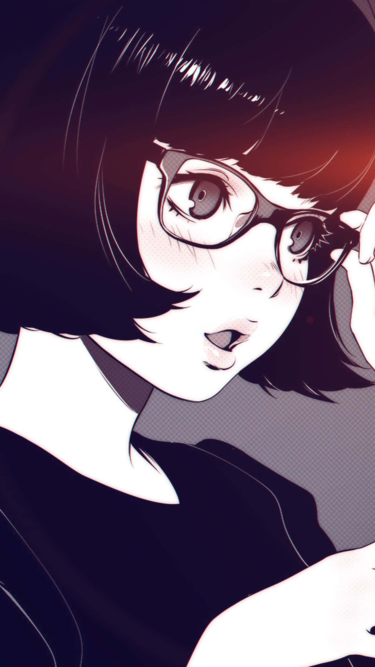 anime girl, short dark hair, glasses, Full HD Phone Wallpaper